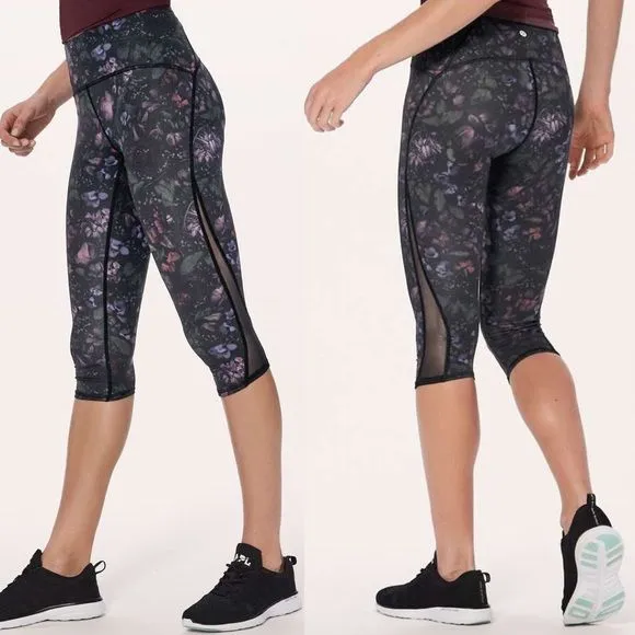 Product image for Lululemon Size 2 Train Times Crop 17" Leggings Frozen Flourish Dark Floral