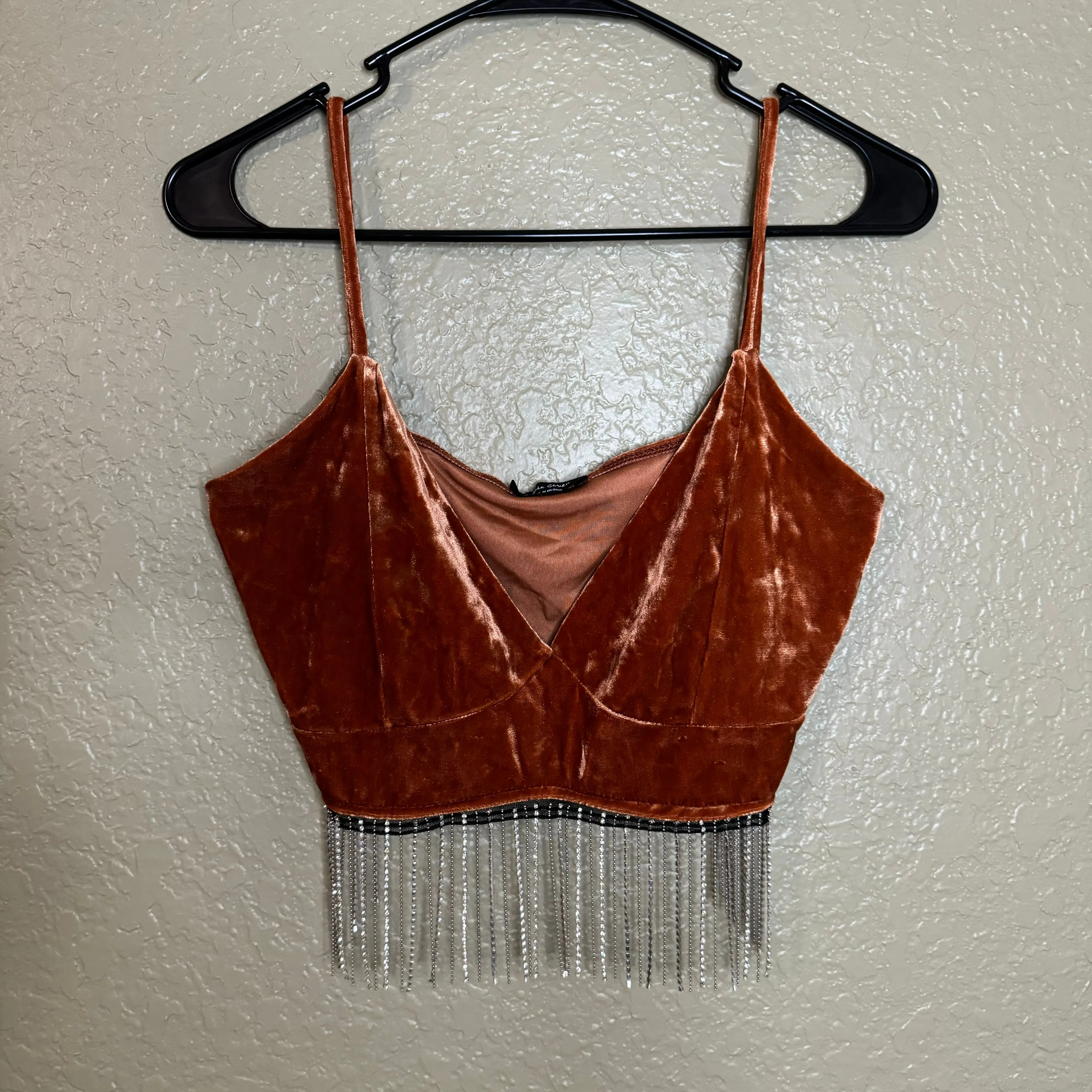 Product image for Triple Seven burnt orange rhinestone trim crop