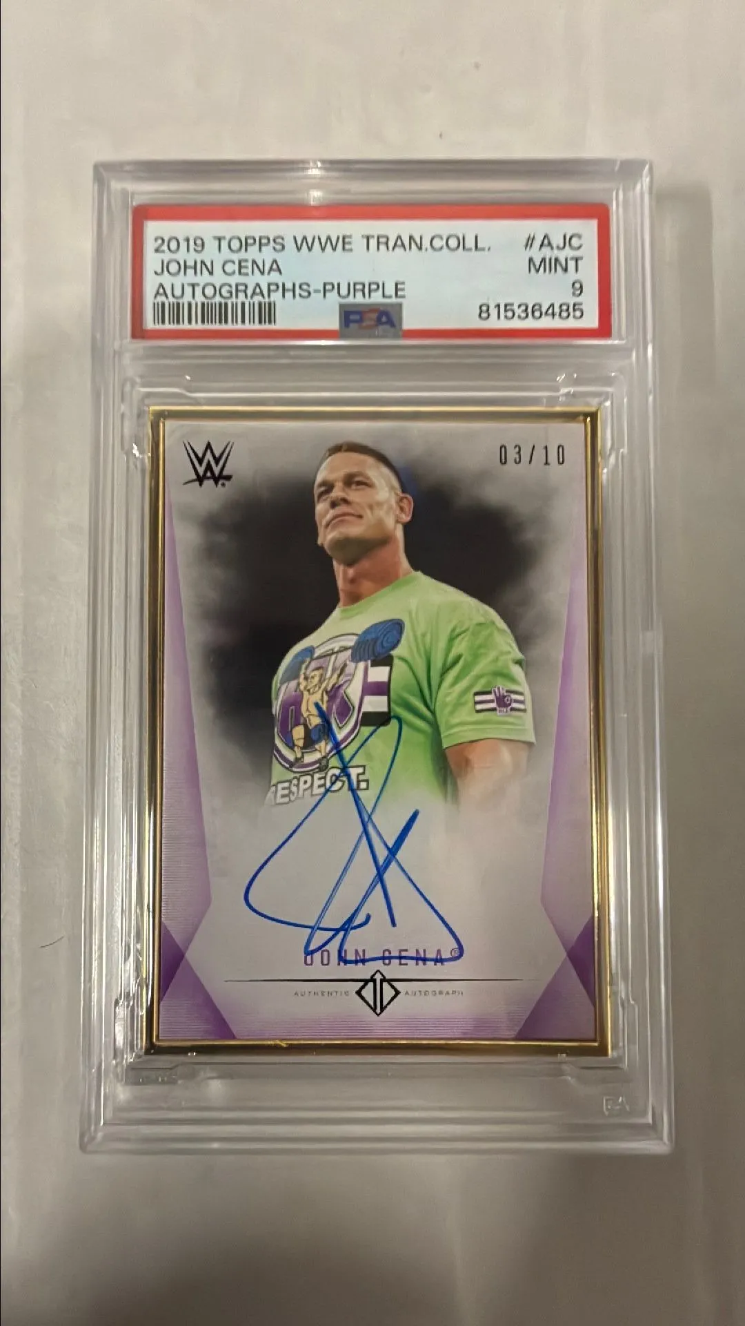 Product image for 2019 Topps Wwe Transcendent Collection Autographs John Cena Autographs-Purple PSA MINT 9