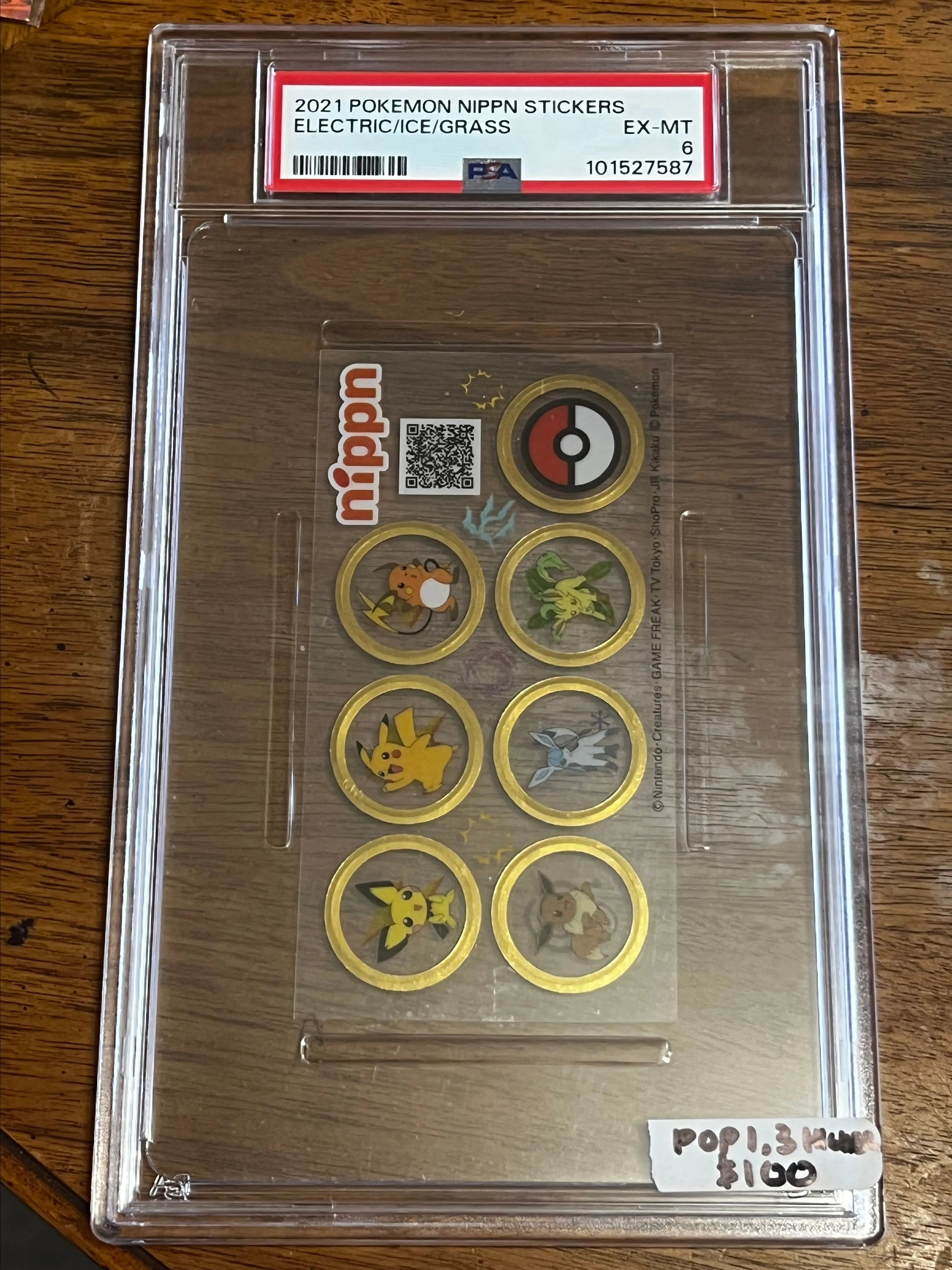 Product image for SLAB - PSA6 Nippn Pichu/Pikachu/Raichu + Eevee/Leafeon/Glaceon Transparent POP 1 Oversized