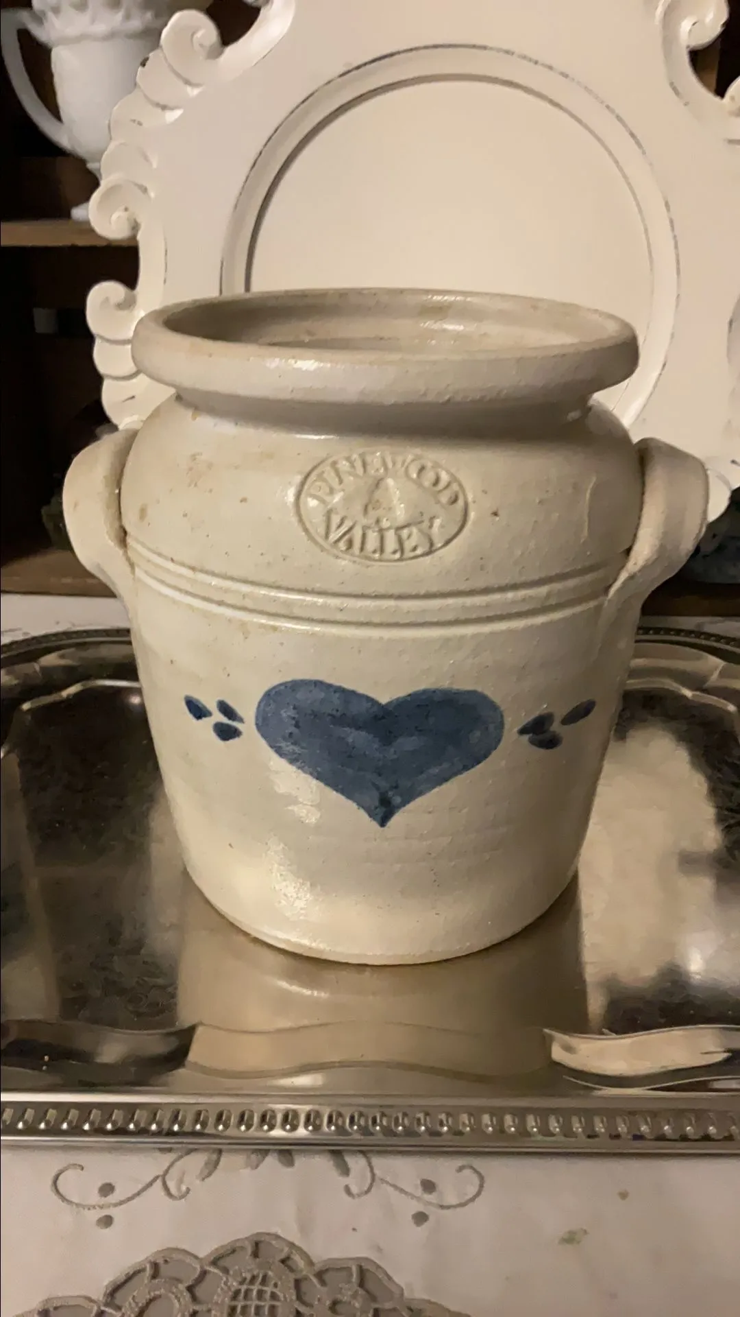 Product image for Pinewood Valley Pottery stoneware salt glazed crock w/handles