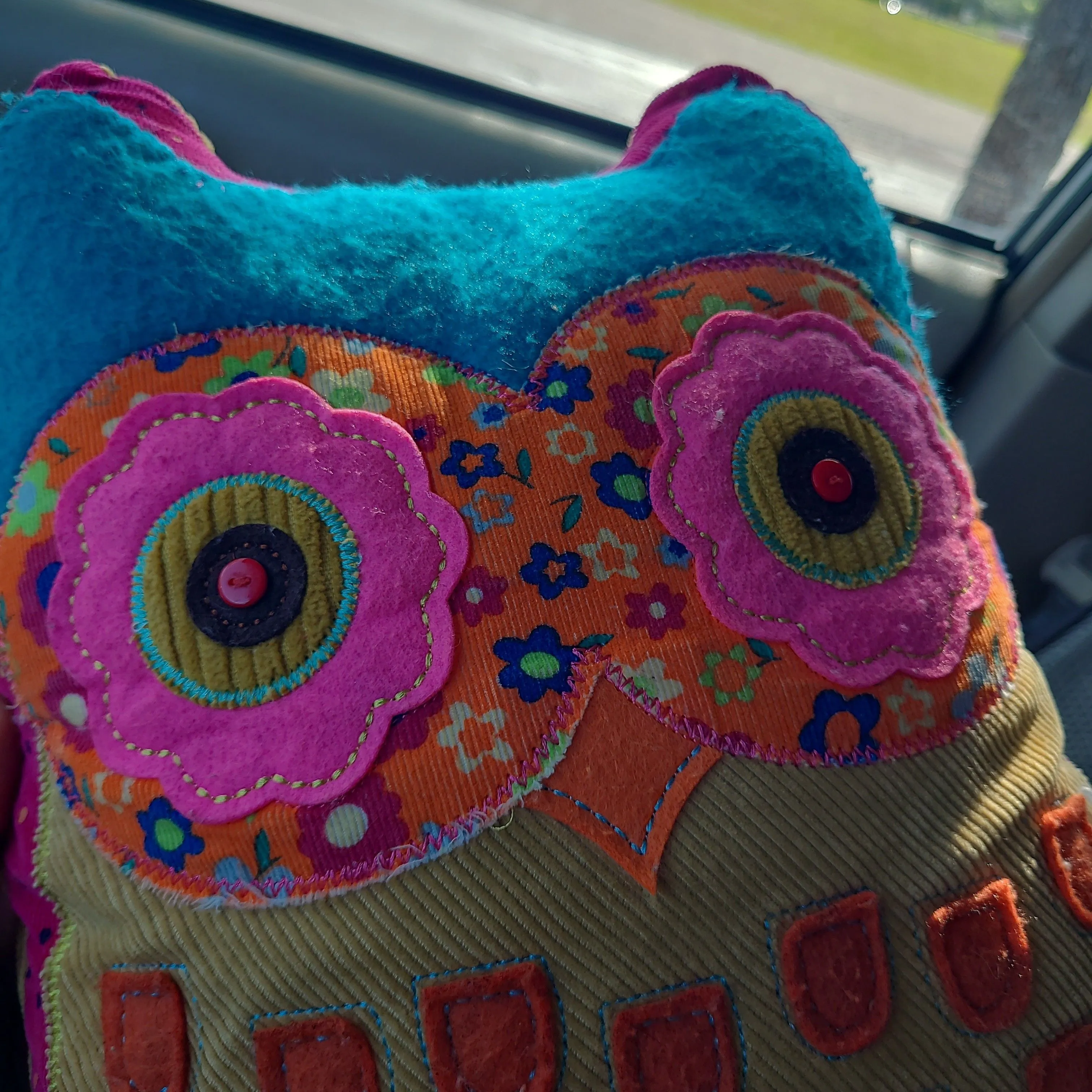 Product image for Natural Life Vintage Owl Pillow crazy quilt style embroidered corduroy