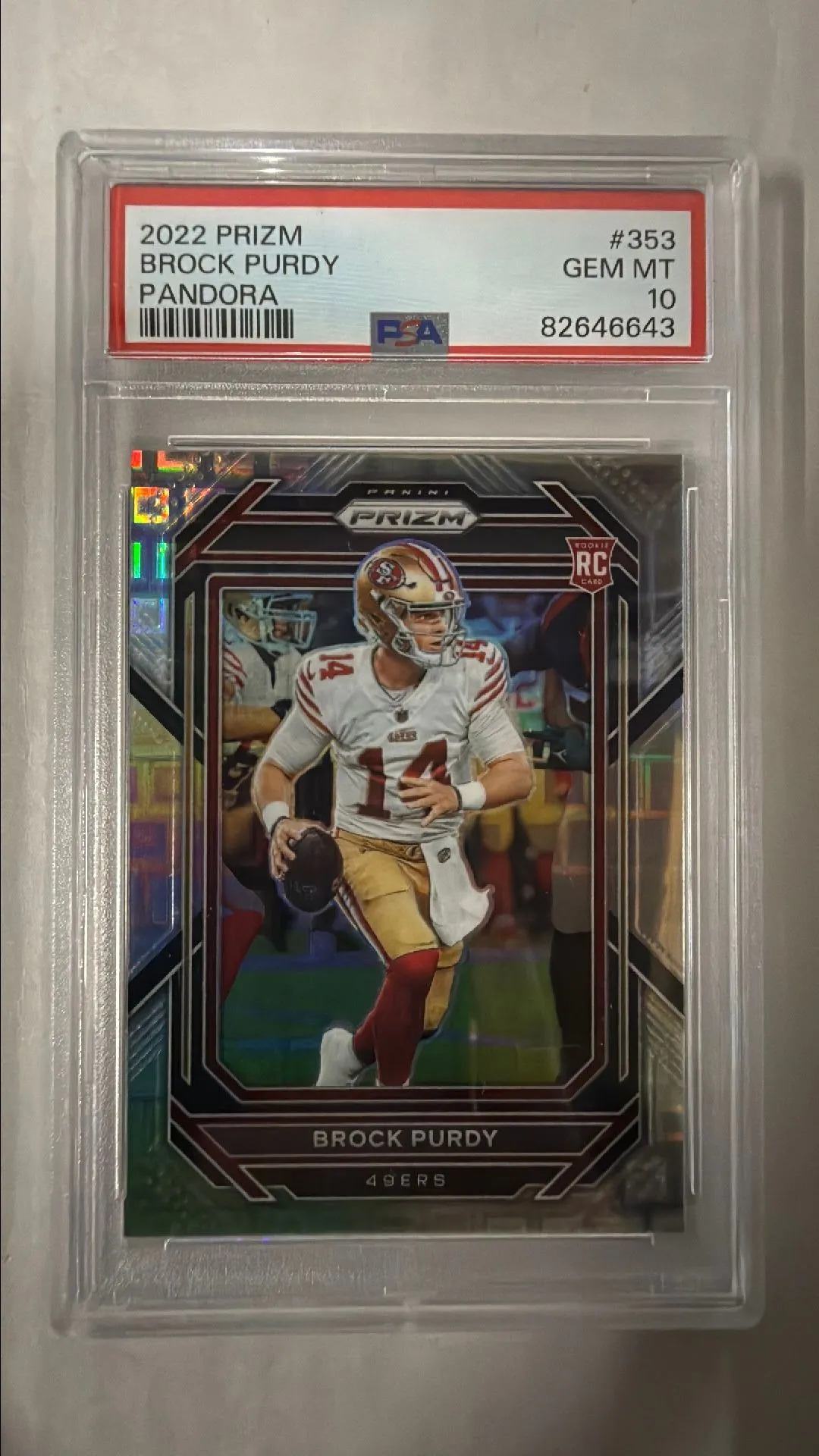 Product image for 2022 Panini Prizm Brock Purdy 353 Pandora PSA GEM MT 10