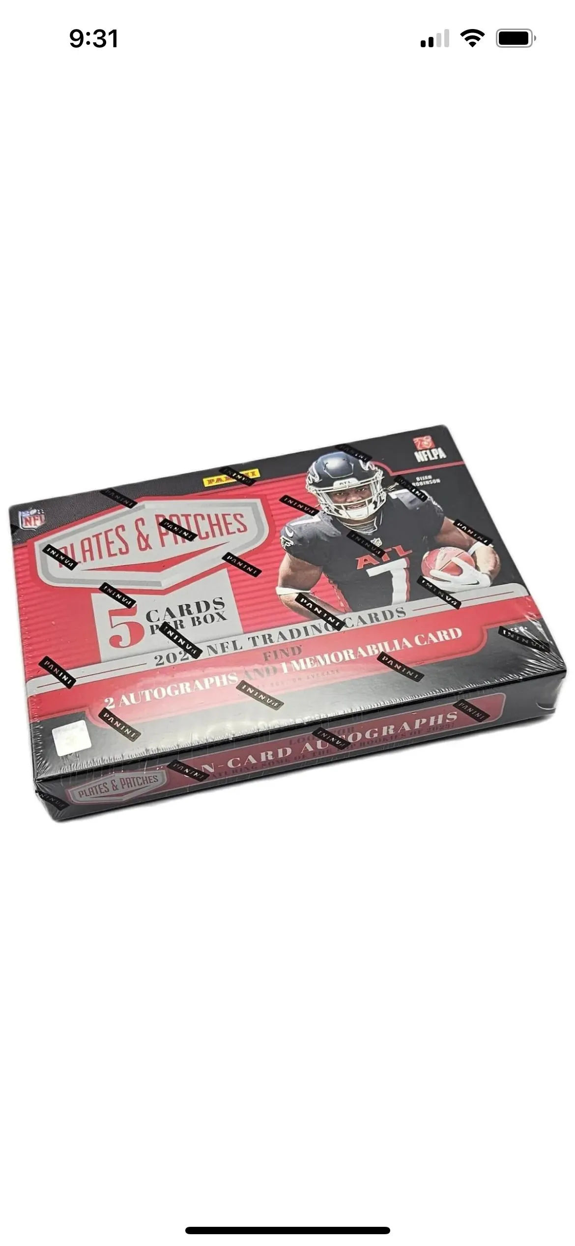 Product image for 2023 Panini Plates & Patches Football Factory Sealed Hobby Box 3 Hits Per Box!