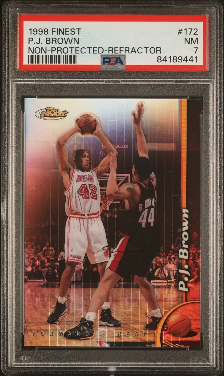 Product image for PJ Brown 1998 Topps Finest #172 Non-Protected Refractor PSA 8 NM-MT