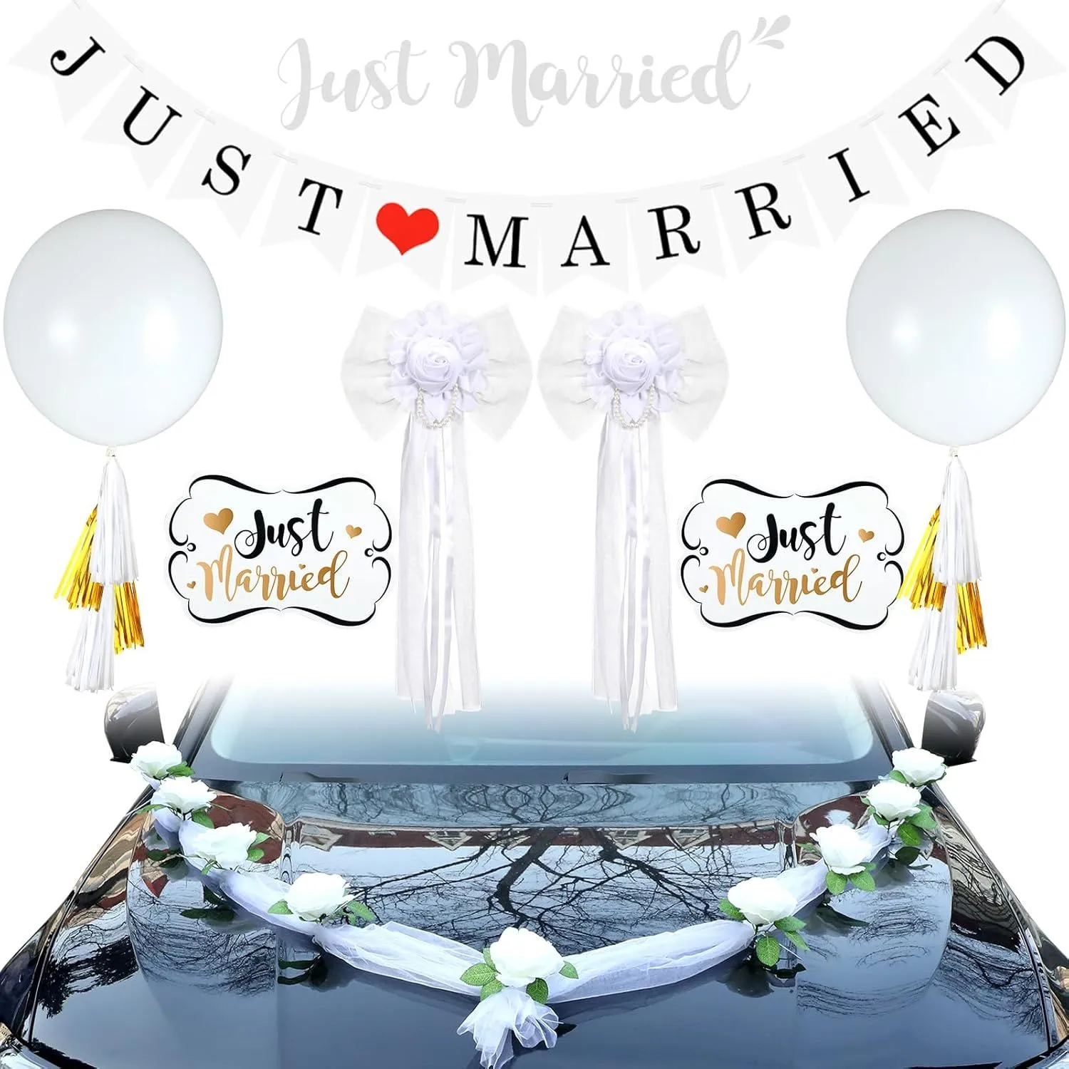 Product image for #19 9 Pcs Just Married Car Decorations Wedding Car Decorations