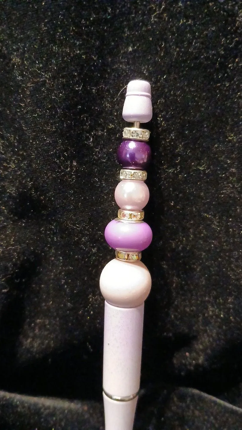 Product image for Beadable Ballpoint Pen - Purple Rhinestones and hues  of white #208