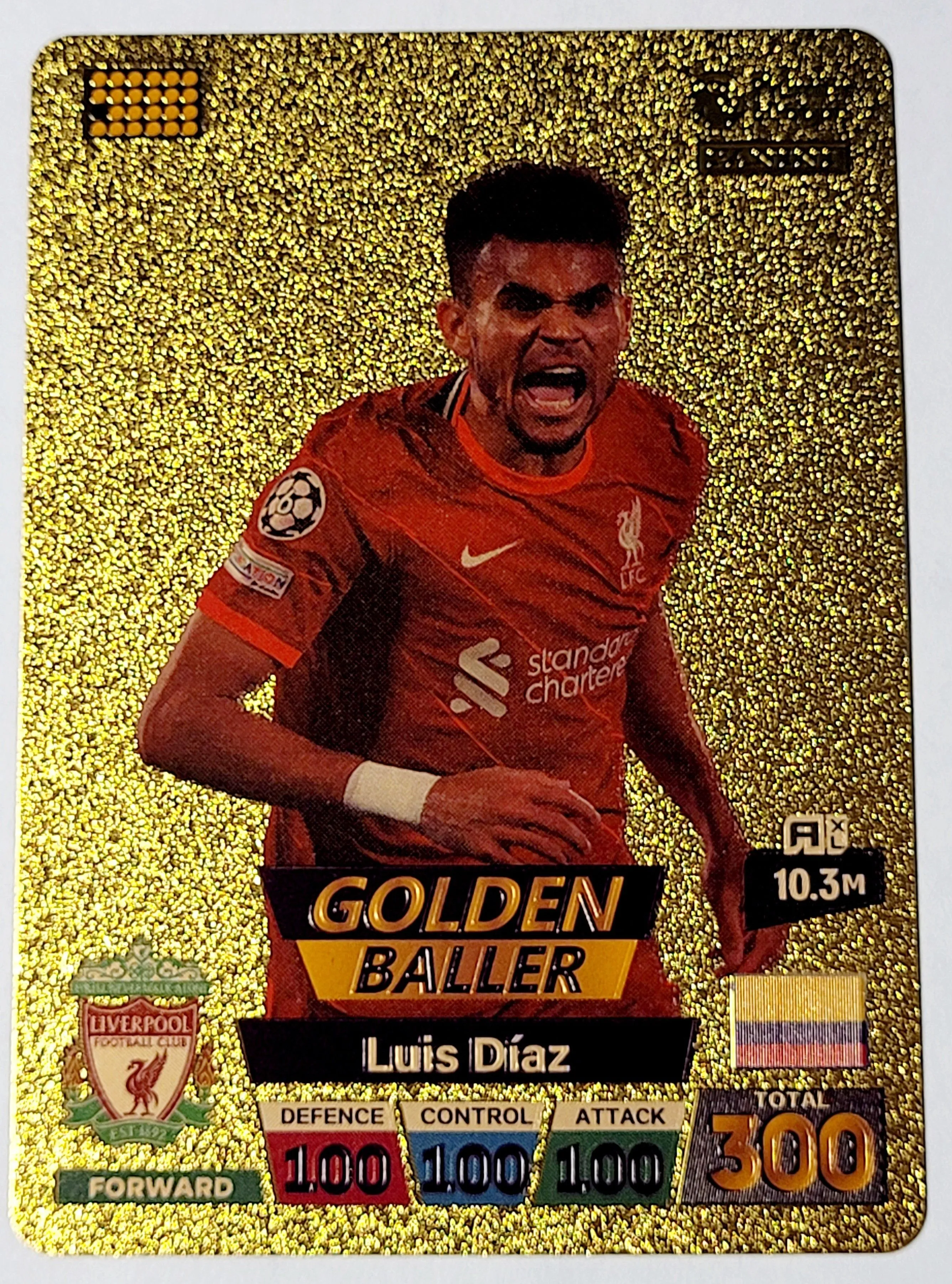 Product image for 2022 Luis Diaz Panini Soccer World Stars Golden Baller Plastic Gold Color Card Near Mint condition. 