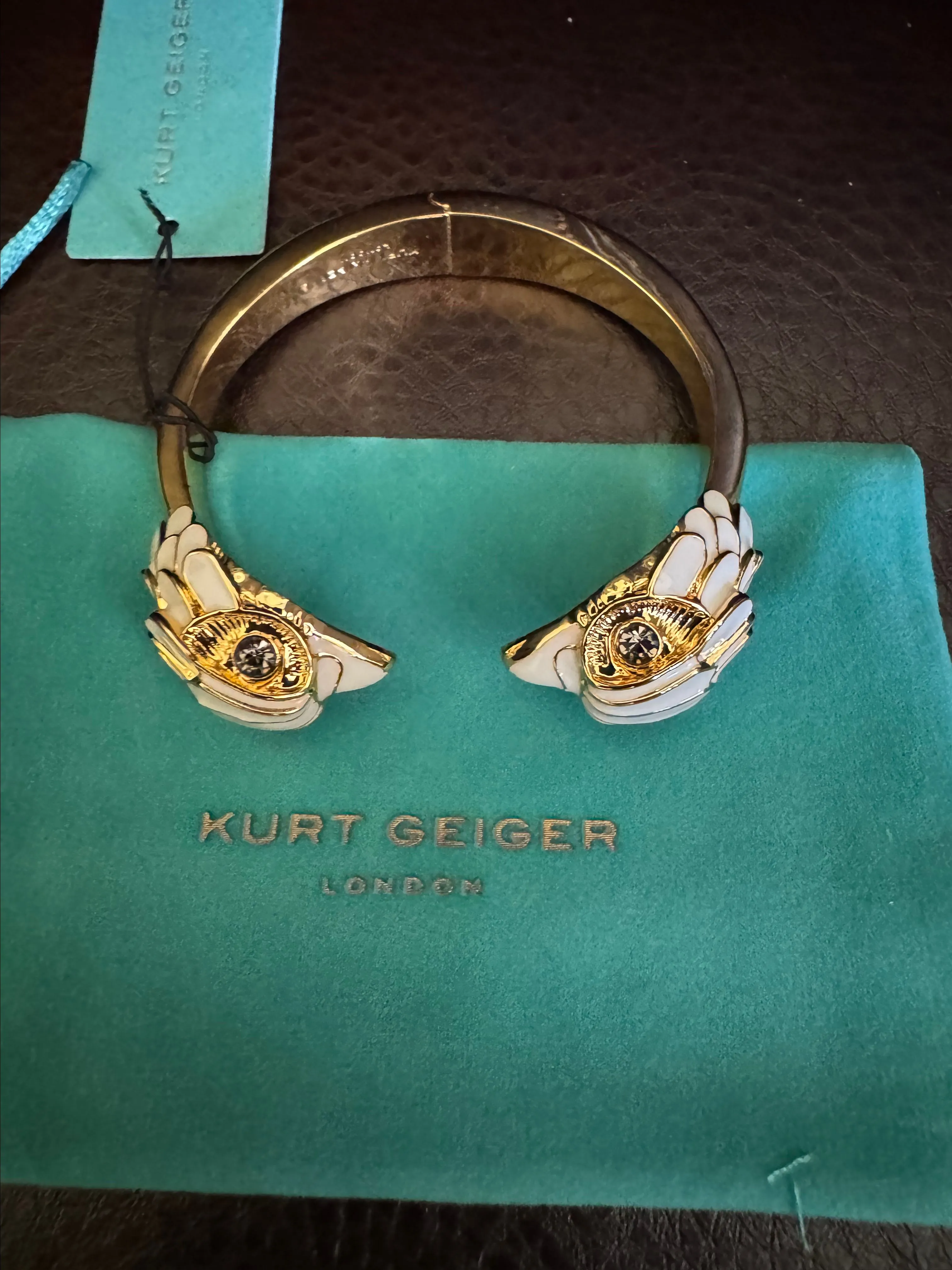 Product image for Kurt Geiger White Enamel Eagle Hinge Cuff Bracelet