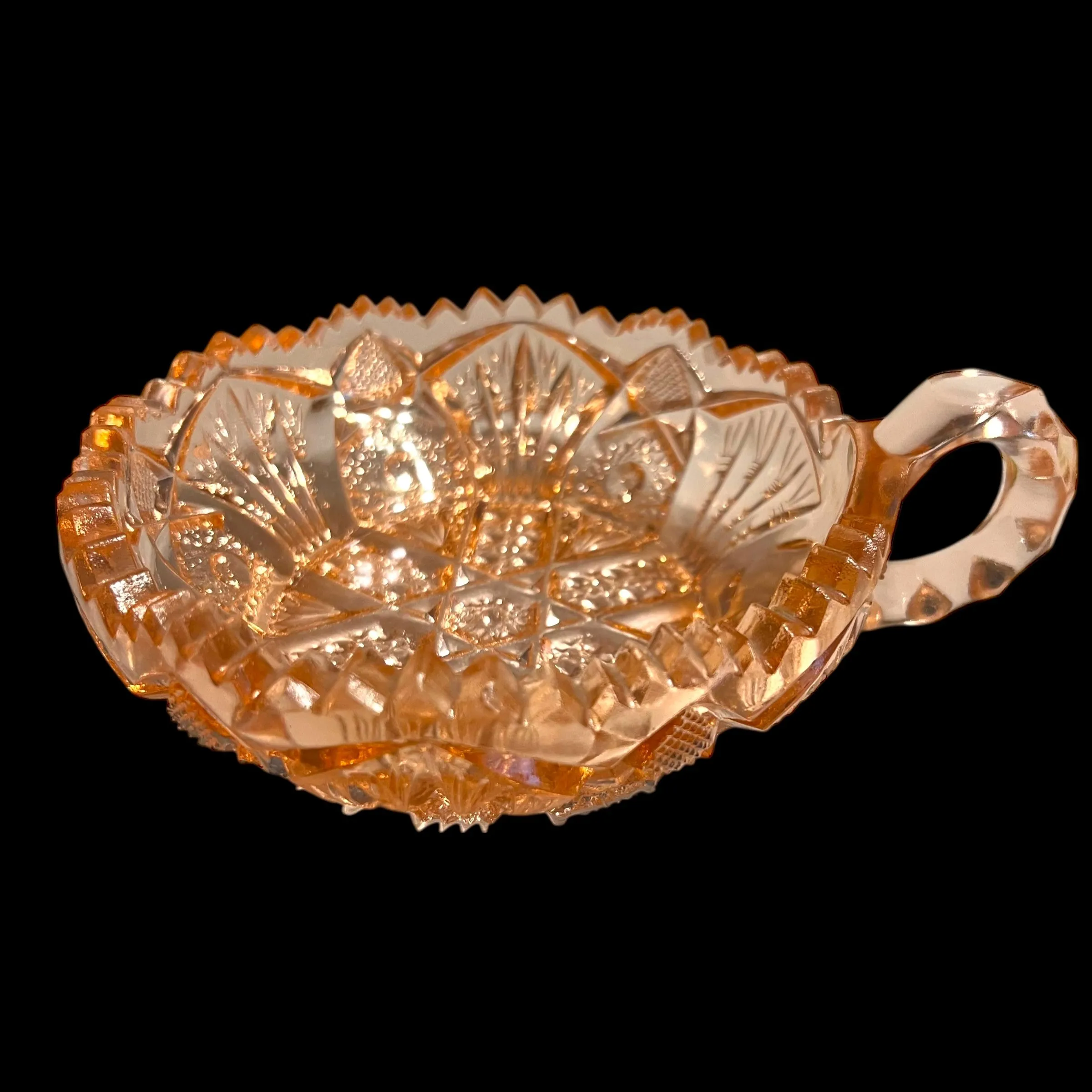 Product image for 223 imperial nucut EAPG pink sawtooth nappy candy nut dish, one handle 6.75" x 5.5" x 2.5"