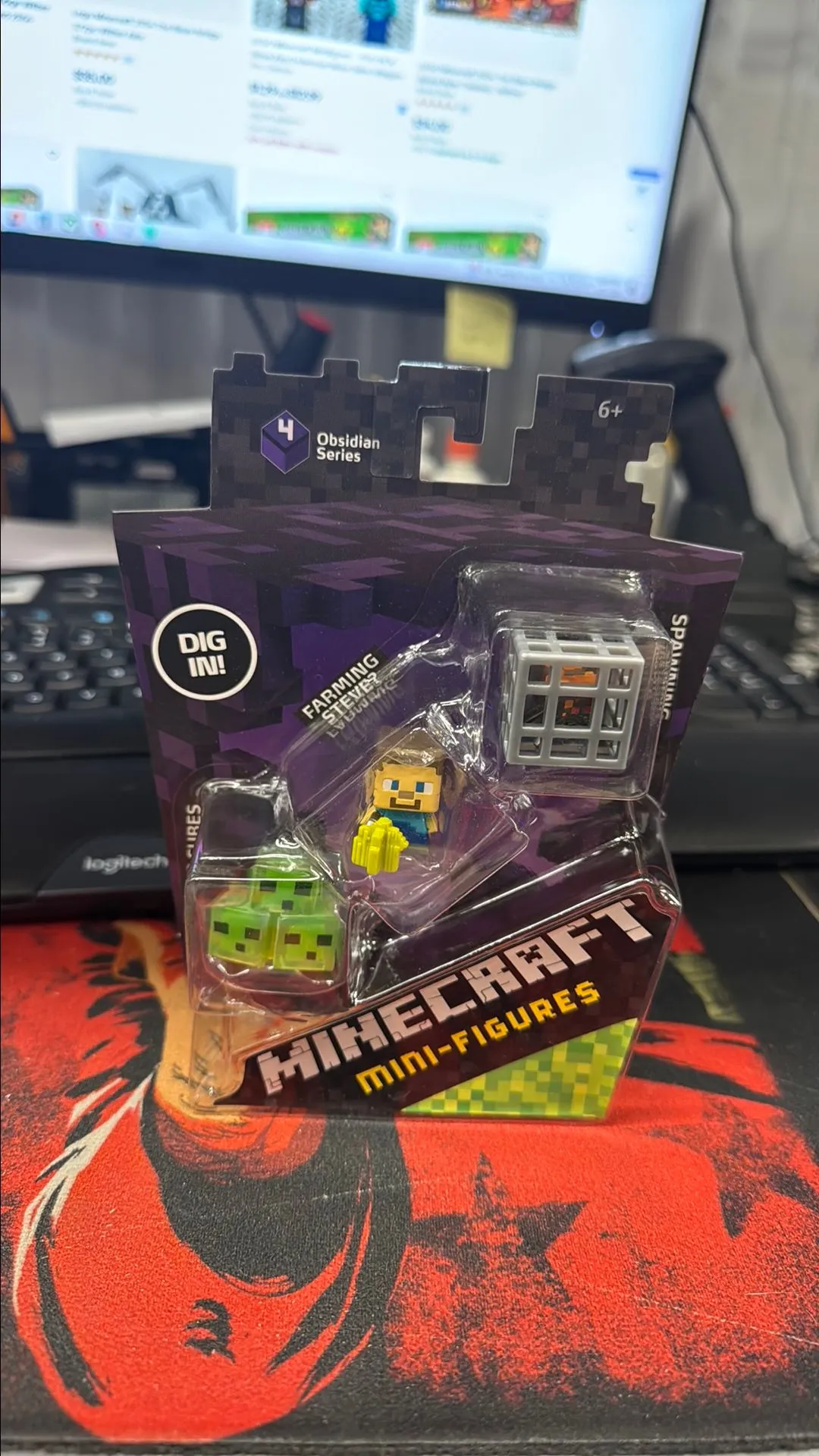 Product image for Minecraft Mini Figures. Slime cubes.  Farming Steve. Spawning spider