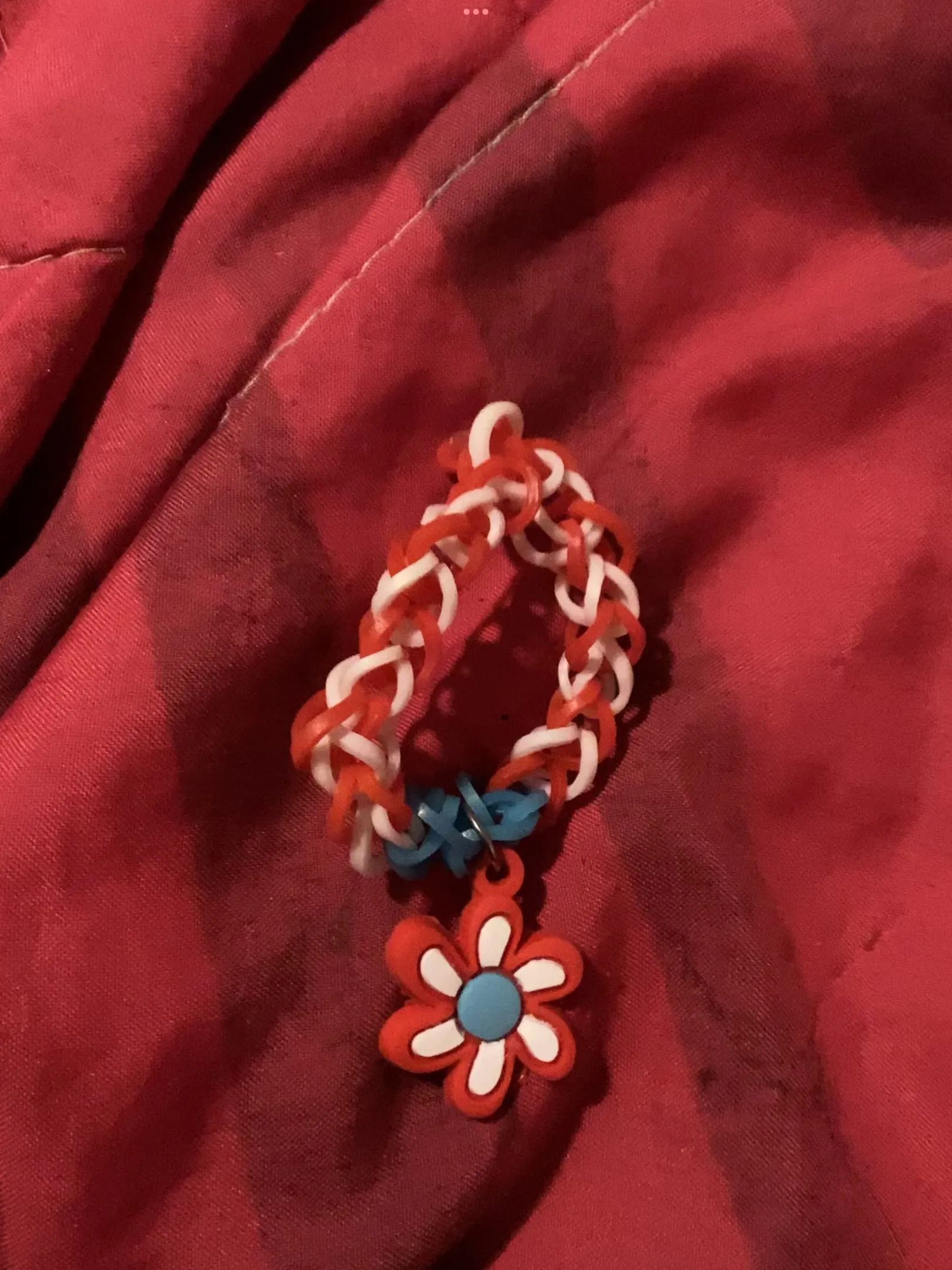 Product image for Handmade Rainbow Loom Bracelet Red White and Blue Flower Charm Themed