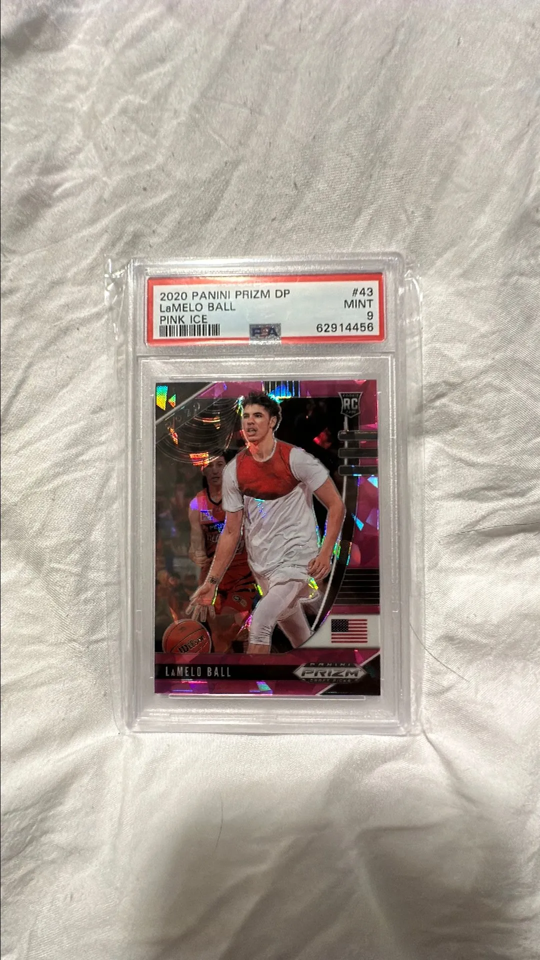 Product image for 2020 Panini Prizm Draft Picks Lamelo Ball 43 Pink Ice PSA MINT 9
