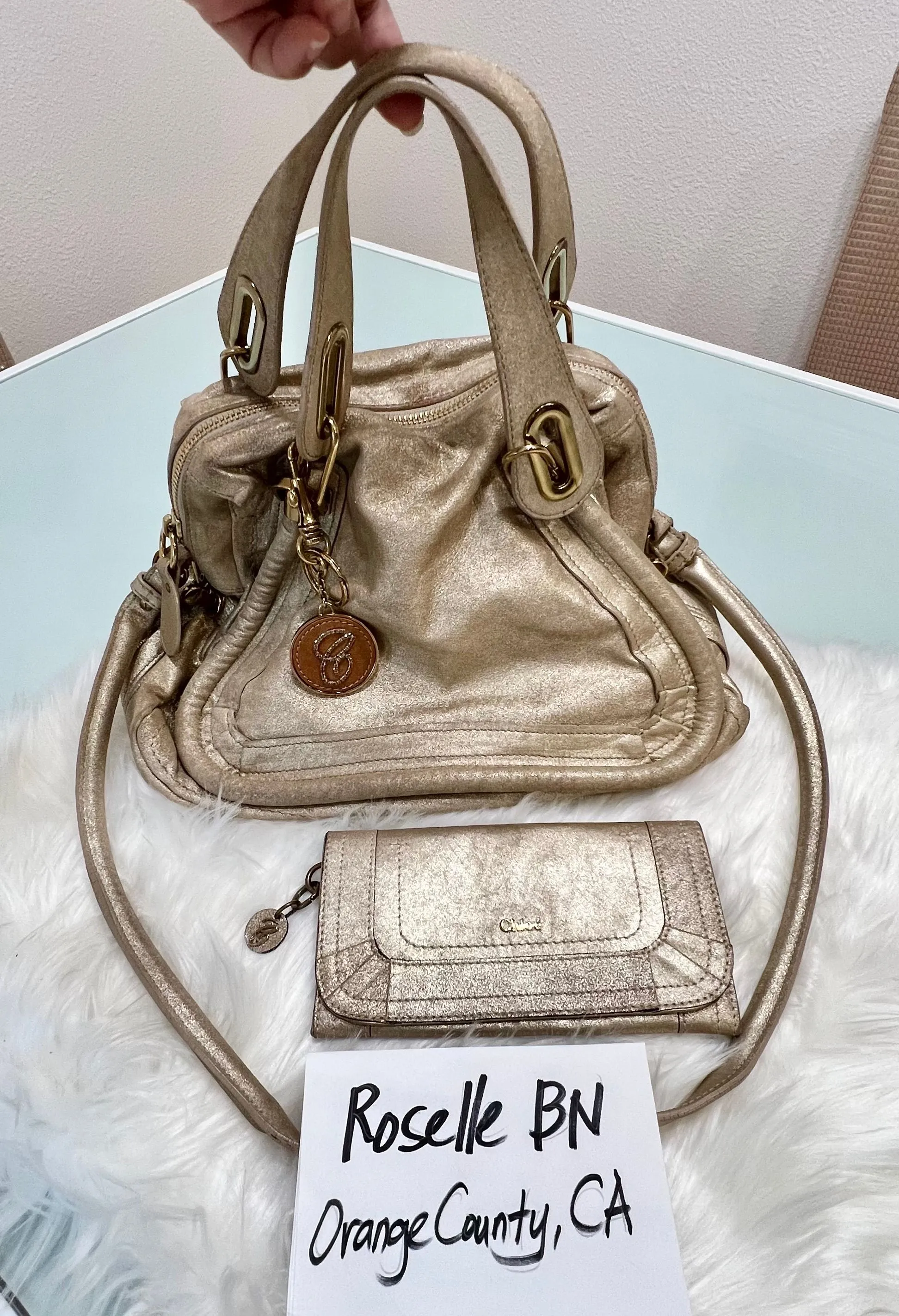 Product image for Chloe Paraty two way metallic gold bag with matching wallet set