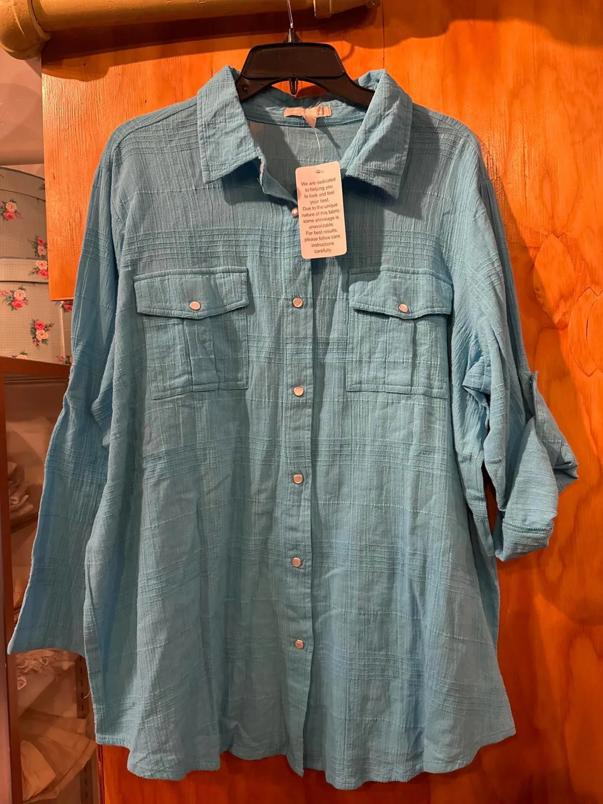 Product image for Light Blue Snap-Up Shirt by Woman Within  18/20 - Size Large