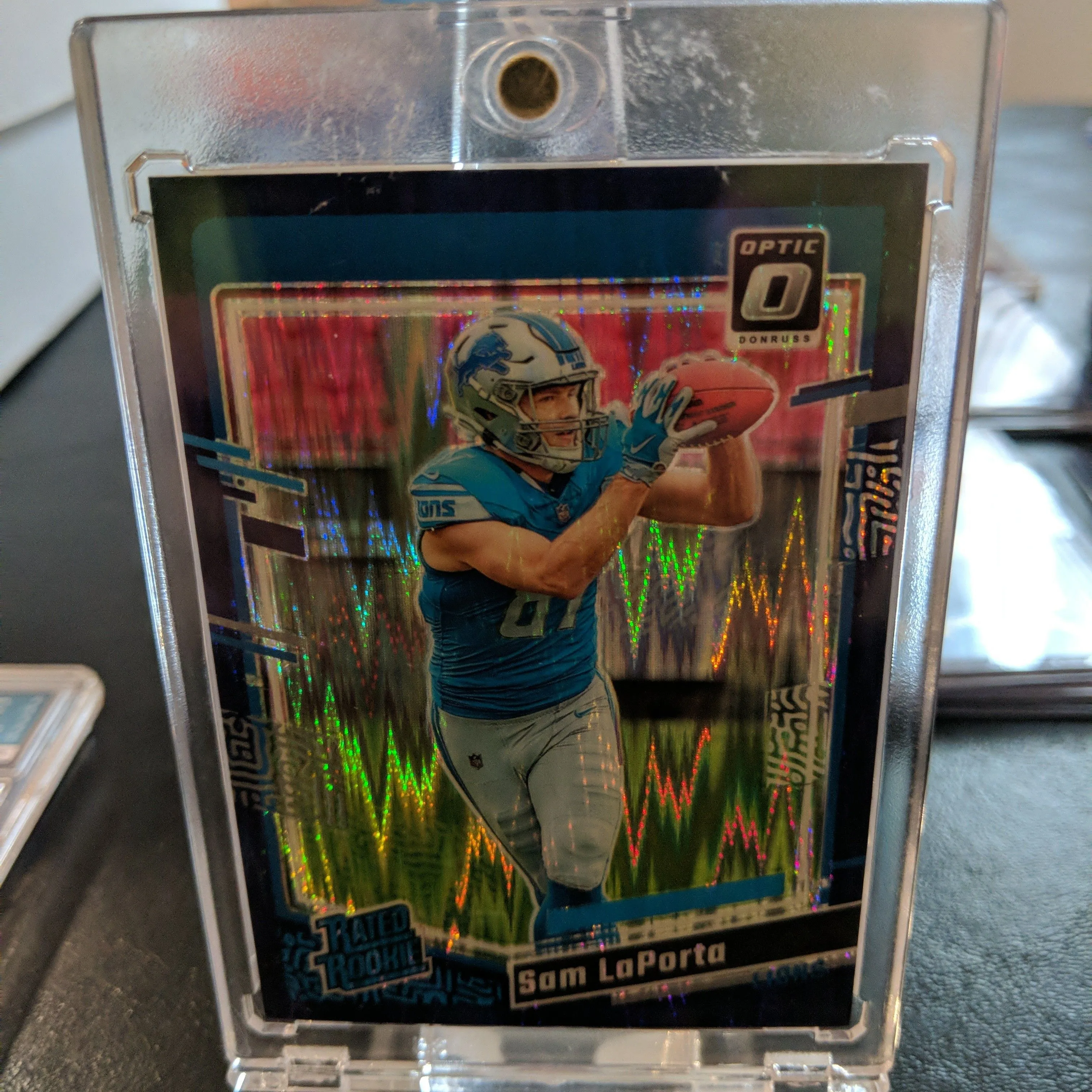 Product image for Sam LaPorta Donruss Optic Rated Rookie Purple Shock