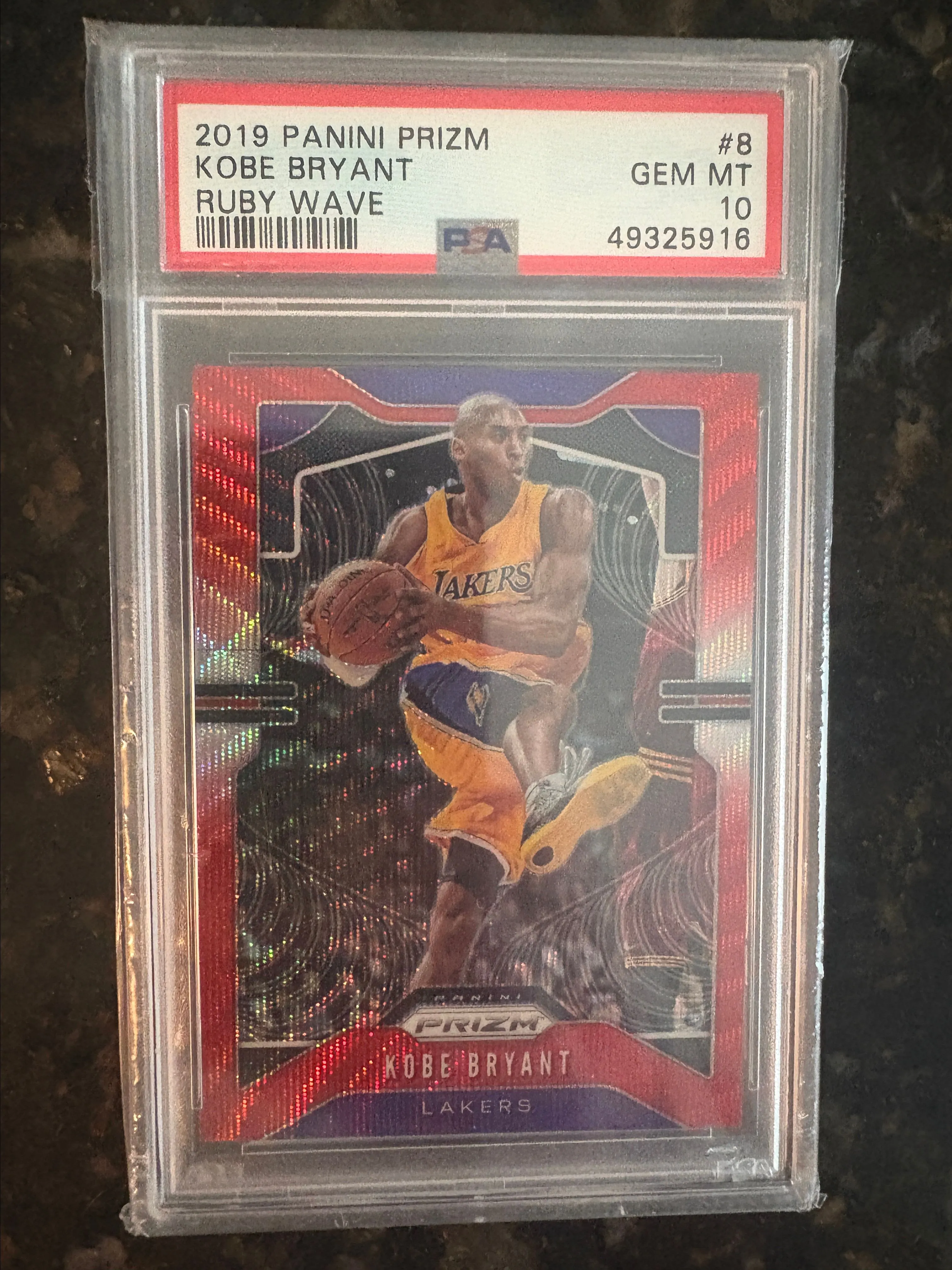 Product image for 2019 Panini Prizm #8 Kobe Bryant Ruby Wave Prizm PSA 10
