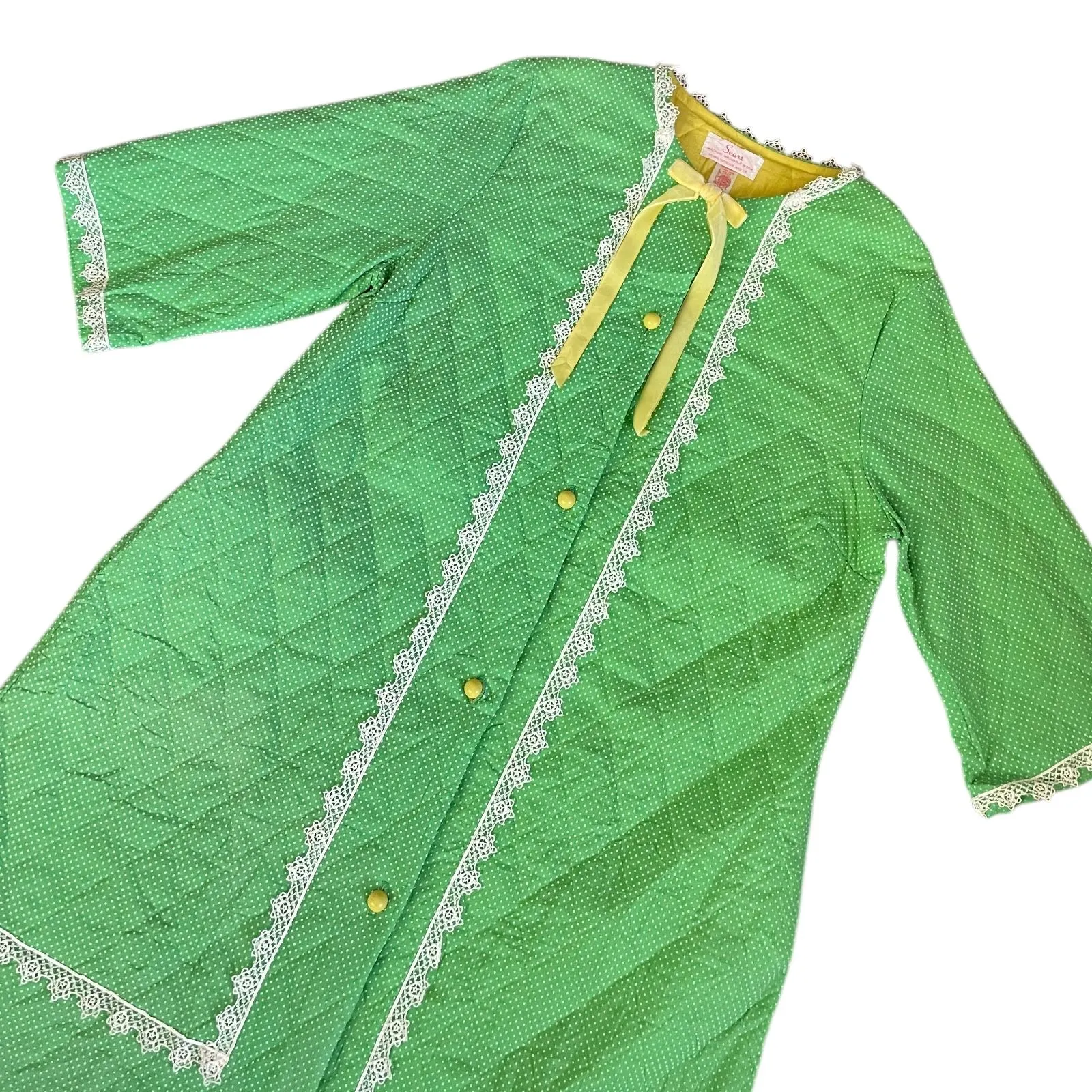 Product image for 1960s Quilted Polka Dot Cute Lounger ~Duster ~Dress B 38"-42" L 37"
