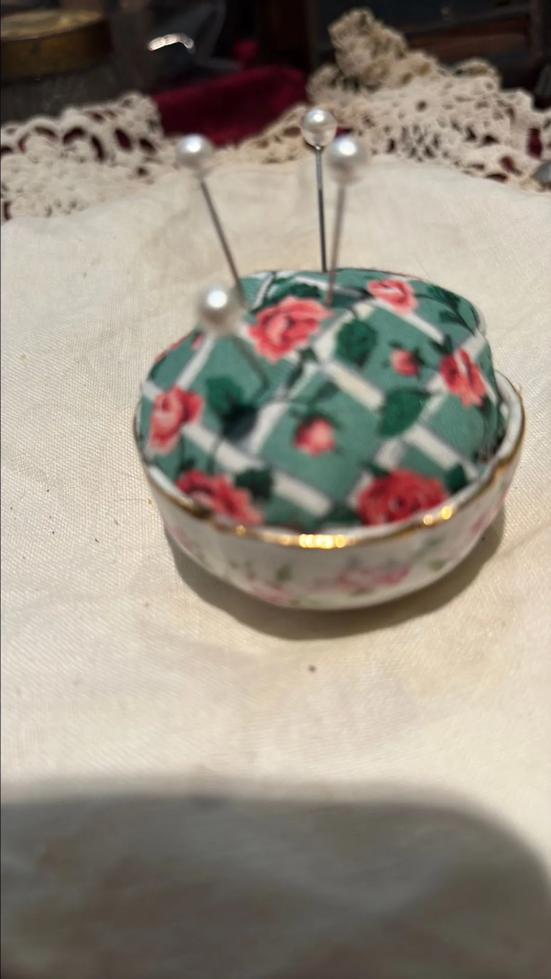 Product image for #13 Handmade pin cushion from vintage salt cellar #1