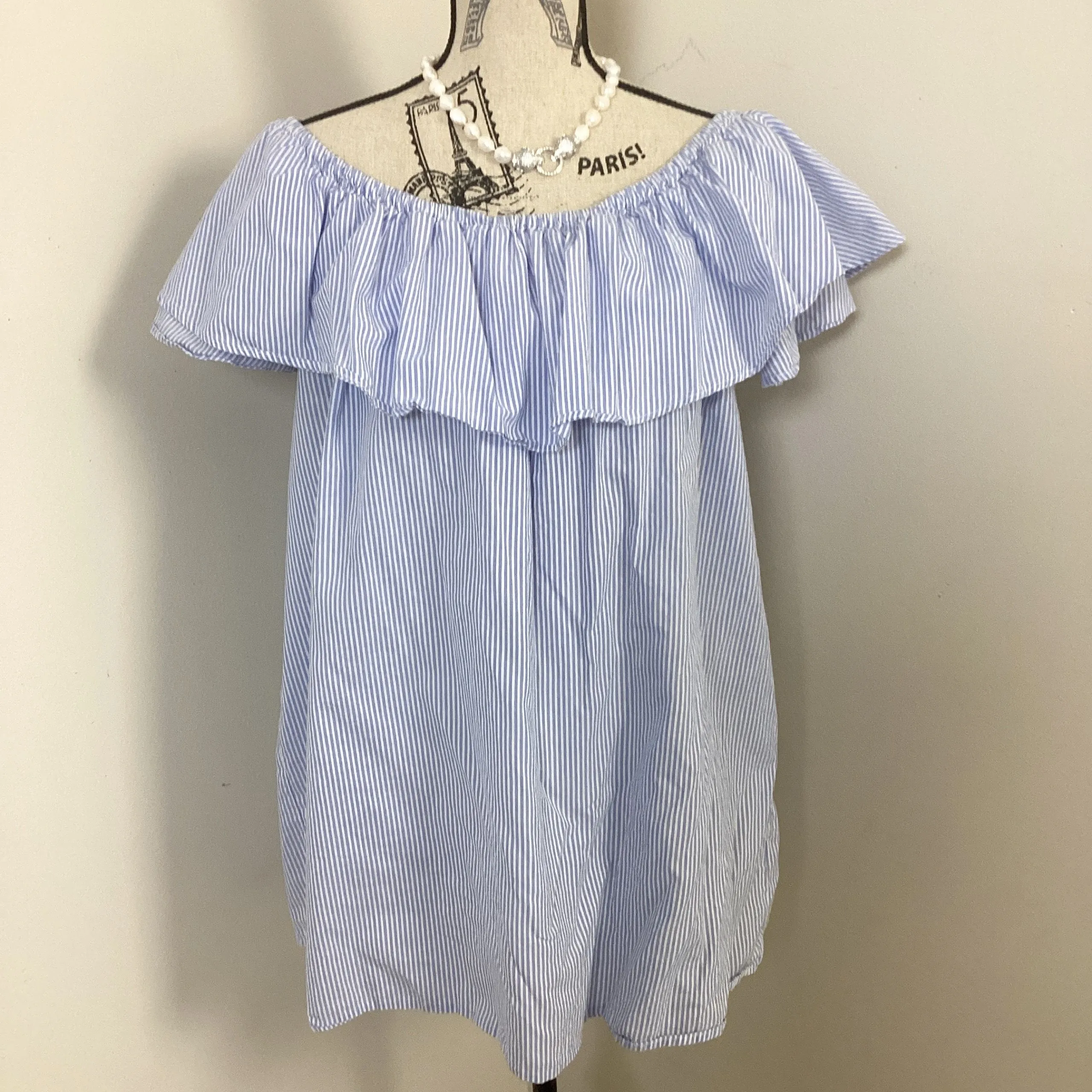 Product image for Zara Women's Blue White Stripes Off Shoulder Mini Aline Dress