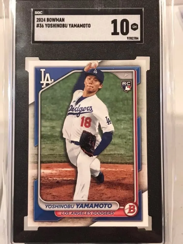 Product image for 2024 Bowman - #36 Yoshinobu Yamamoto (RC) SGC 10 Gem Mint LA Dodgers WS Champ