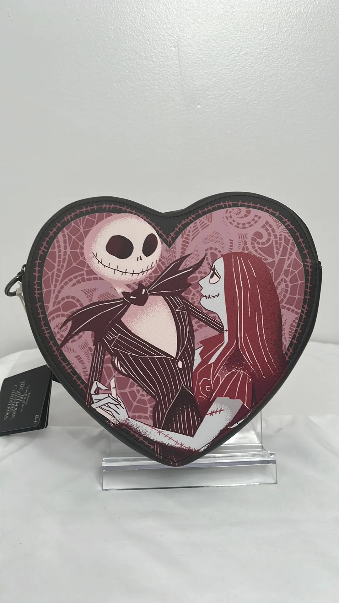 Product image for Loungefly The Nightmare Before Christmas Jack & Sally Heart Figural Crossbody Bag