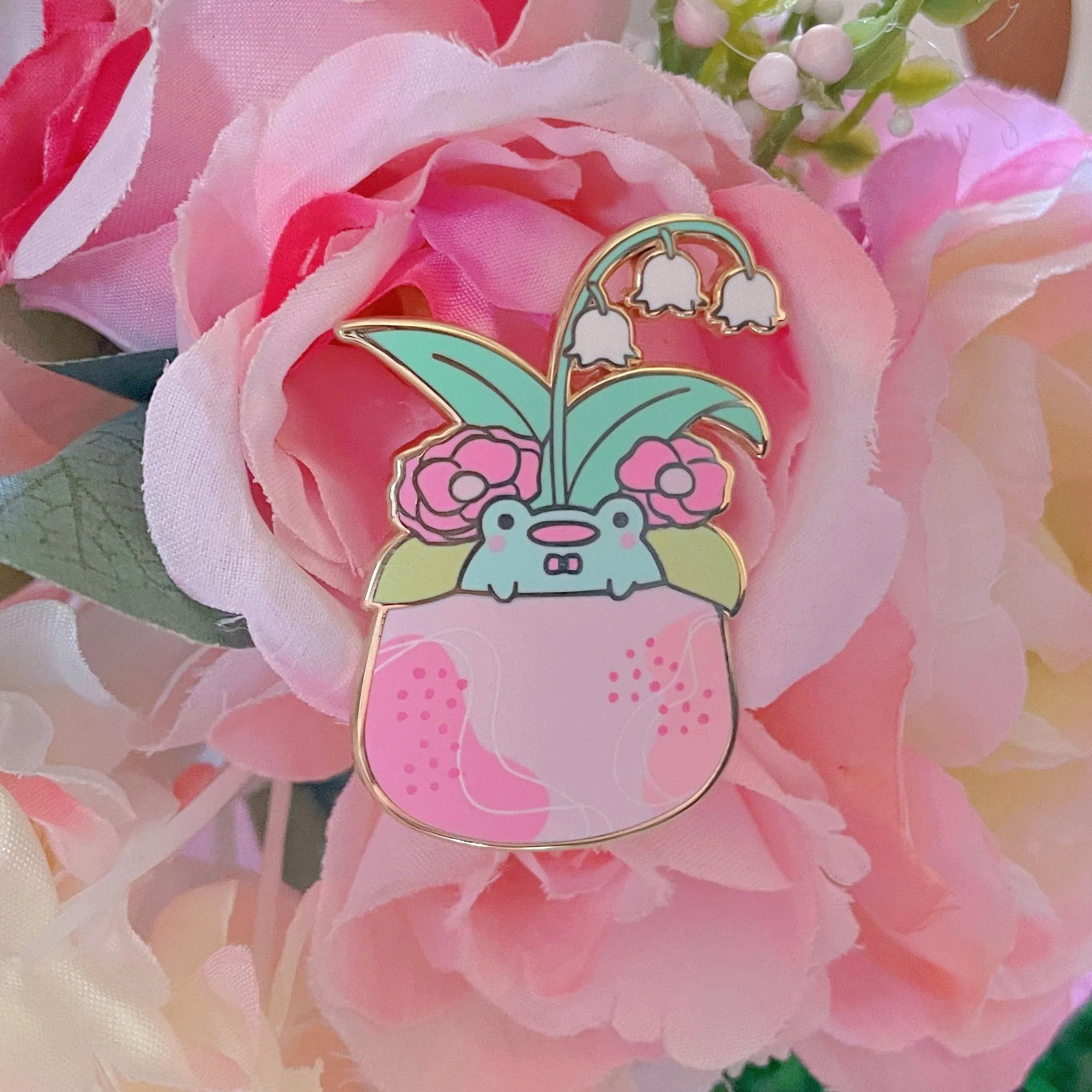 Product image for Rainylune Collectible Pin - Lily of the Valley Frog Potted Plant Pin