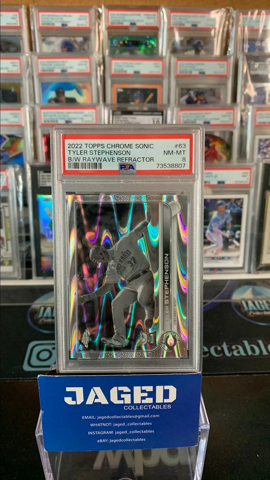 Product image for 2022 Topps Chrome Sonic Tyler Stephenson 63 B/W Raywave Refractor PSA NM-MT 8