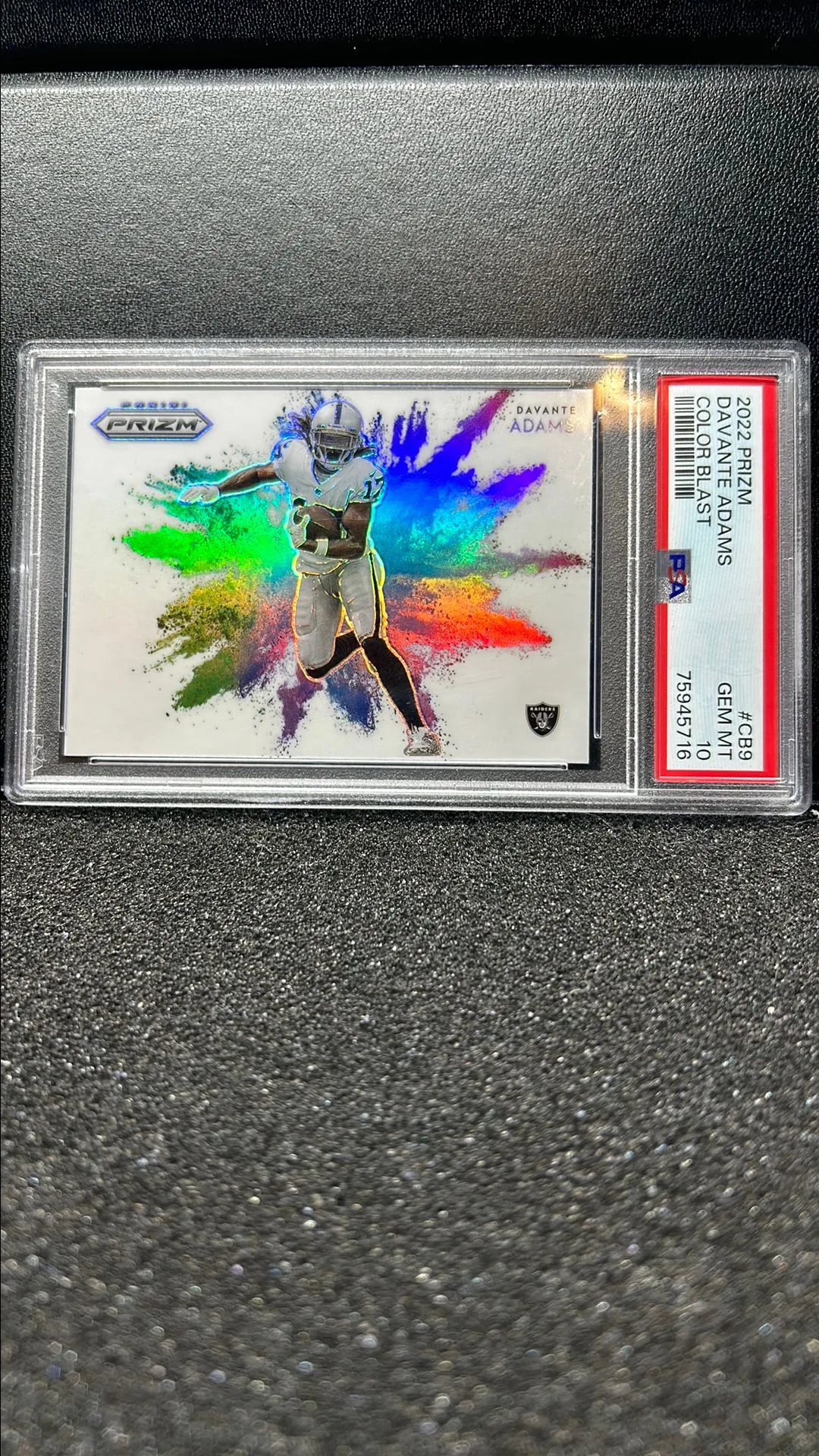 Product image for 2022 Panini Prizm Color Blast Davante Adams CB9 Color Blast PSA GEM MT 10