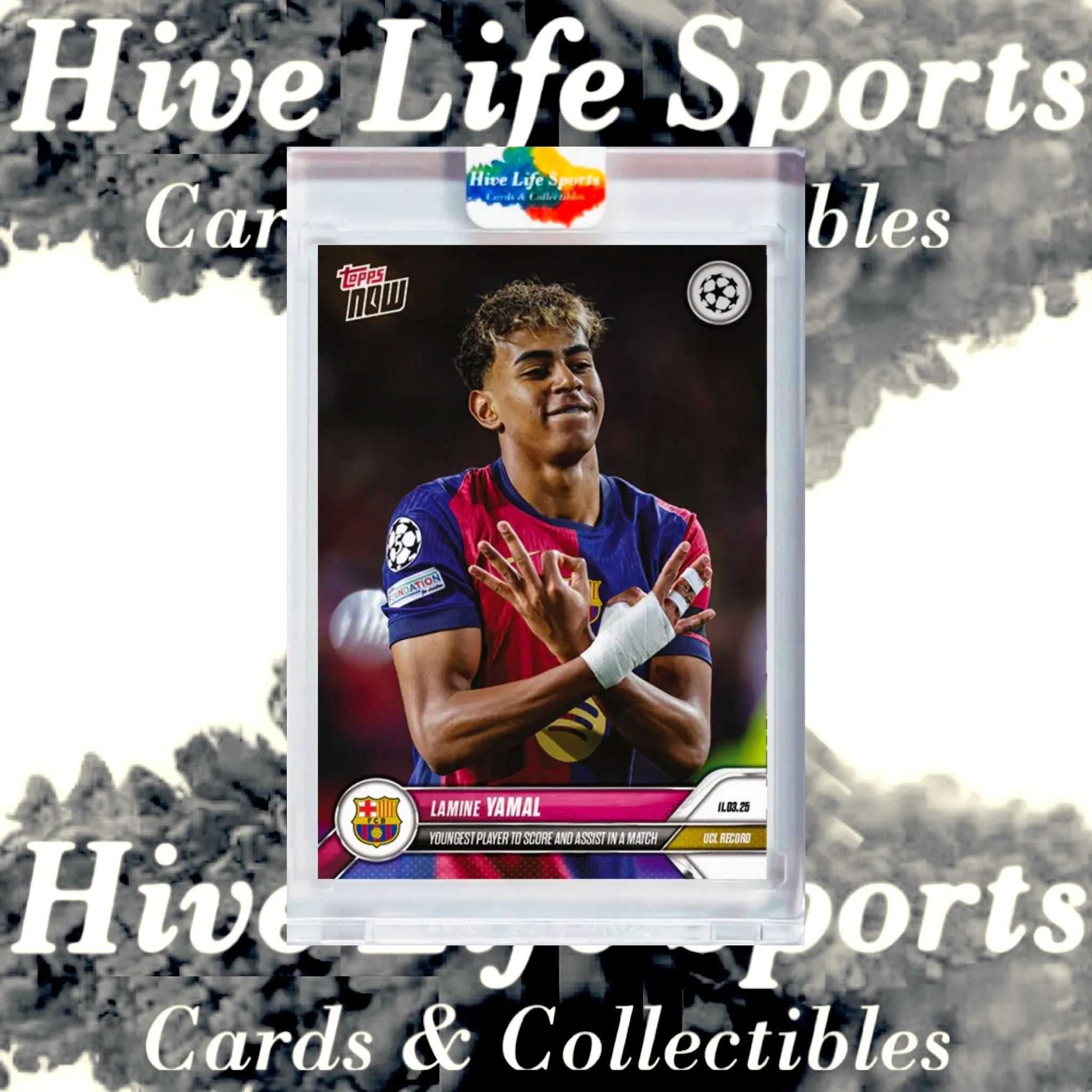 Product image for Lamine Yamal 2024-25 Topps Now UCL #121 Barcelona w/ HLS One Touch