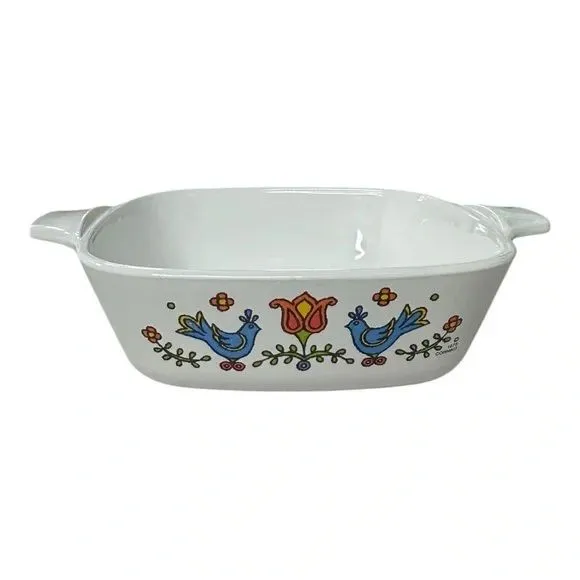 Product image for #22 Vintage 1970s Petite Corning Ware Country Festival Blue Bird Casserole Dish - No Lid