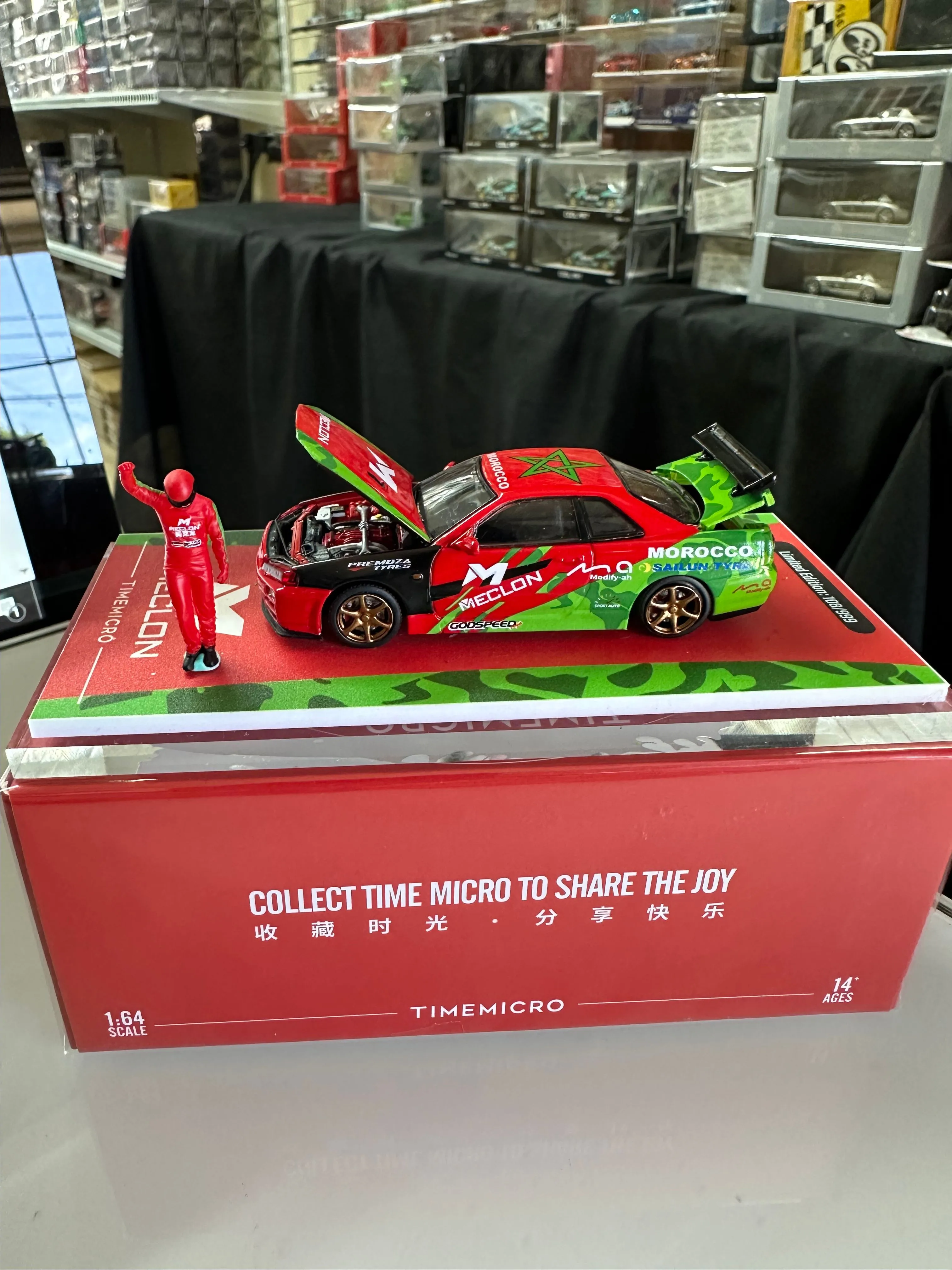 Product image for NISSAN SKYLINE GT-R R 34 MECLON HOOD & TRUNK OPEN FIGURE 1/64 BY TIME MICRO TM