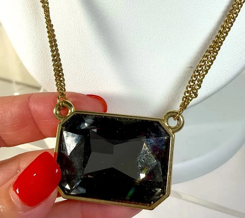 Product image for #63: Mid-Century Gold-Plated Faux Smoky Quartz Costume Statement Necklace