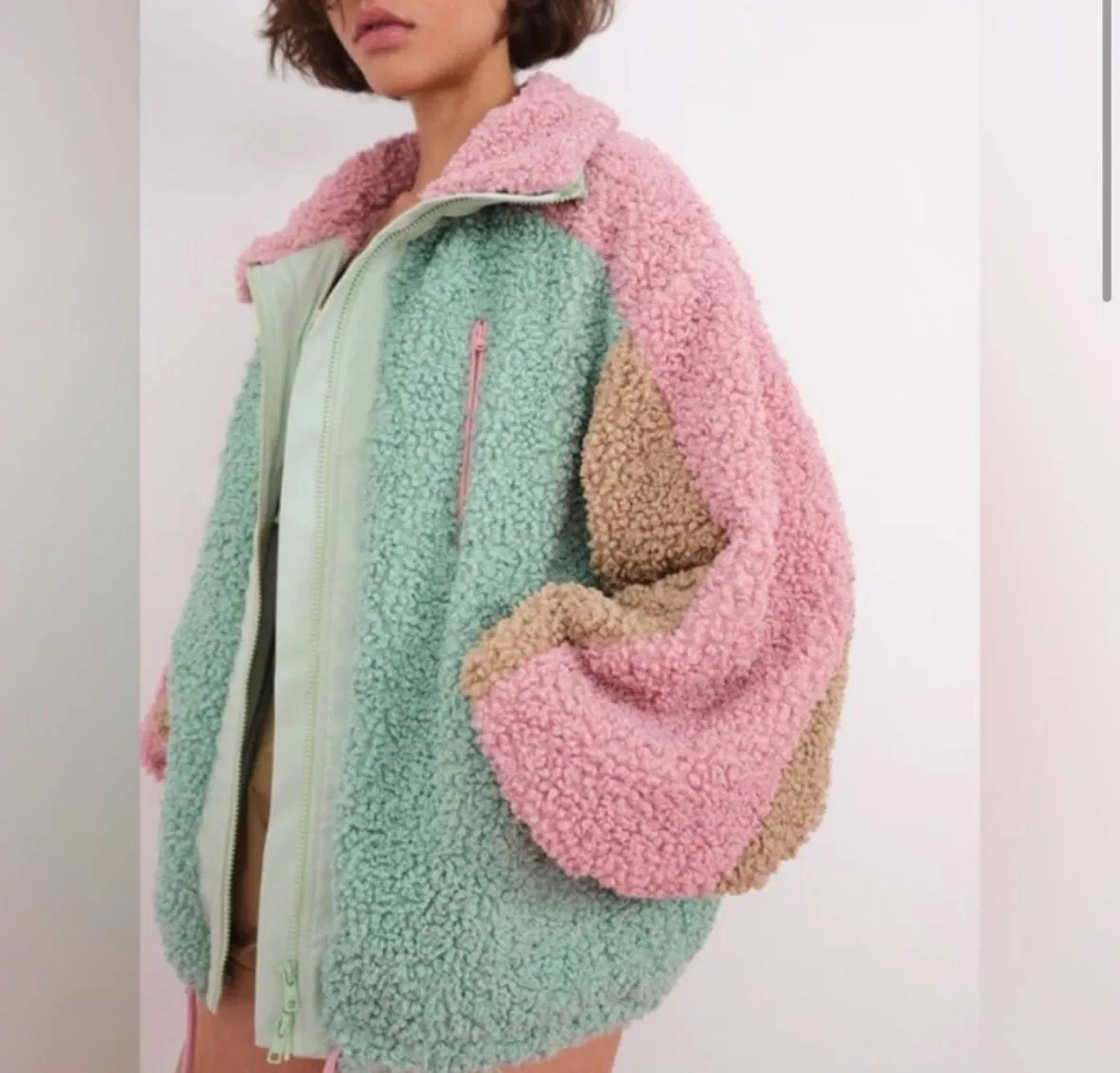 Product image for For love & lemons Sherpa pastel heavy oversized zip up jacket new with tags XXS