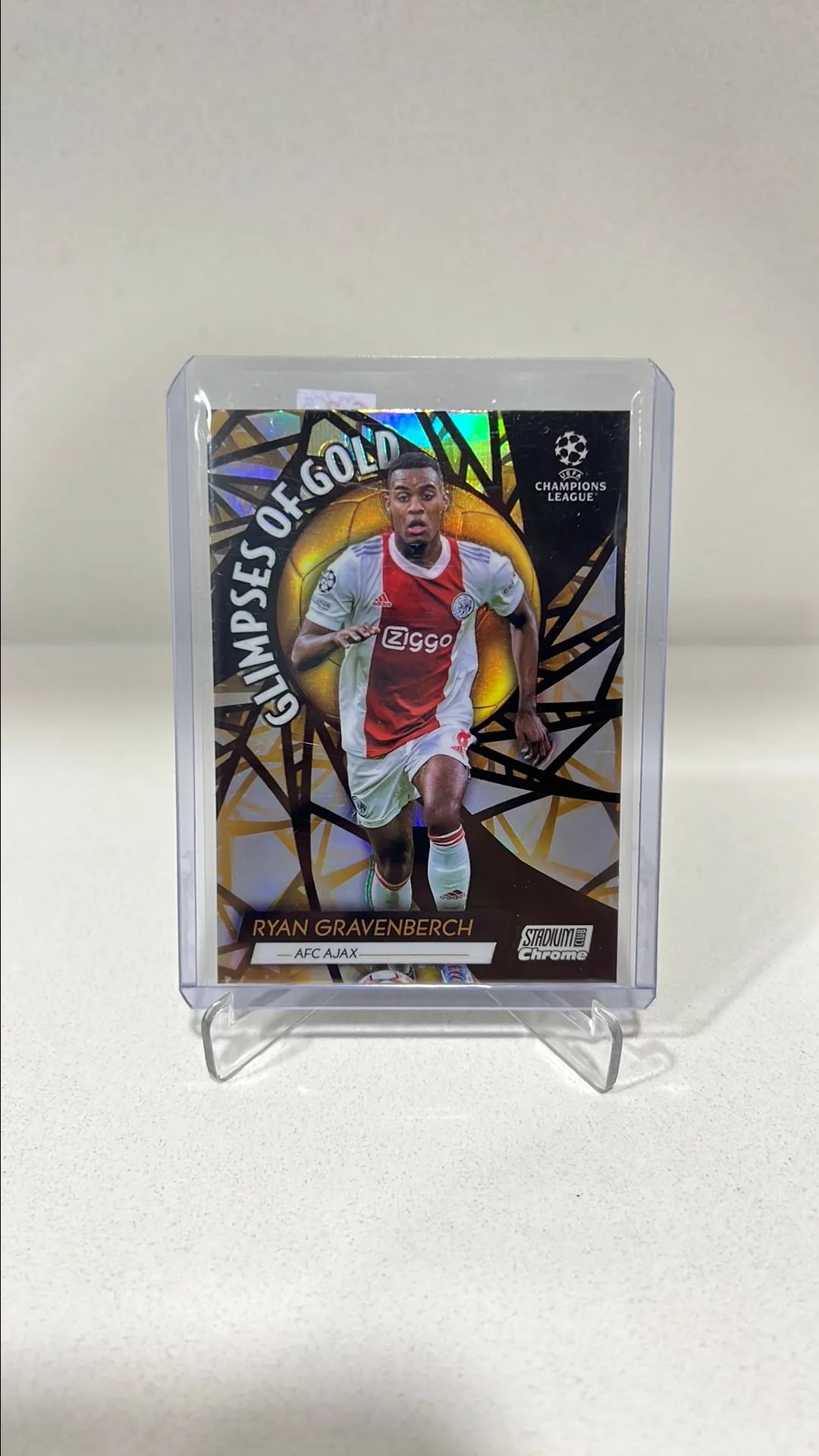 Product image for Ryan Gravenberch AFC Ajax Glimpses Of Gold Topps UEFA Champions League #GG-RG Refractor 2021-2022