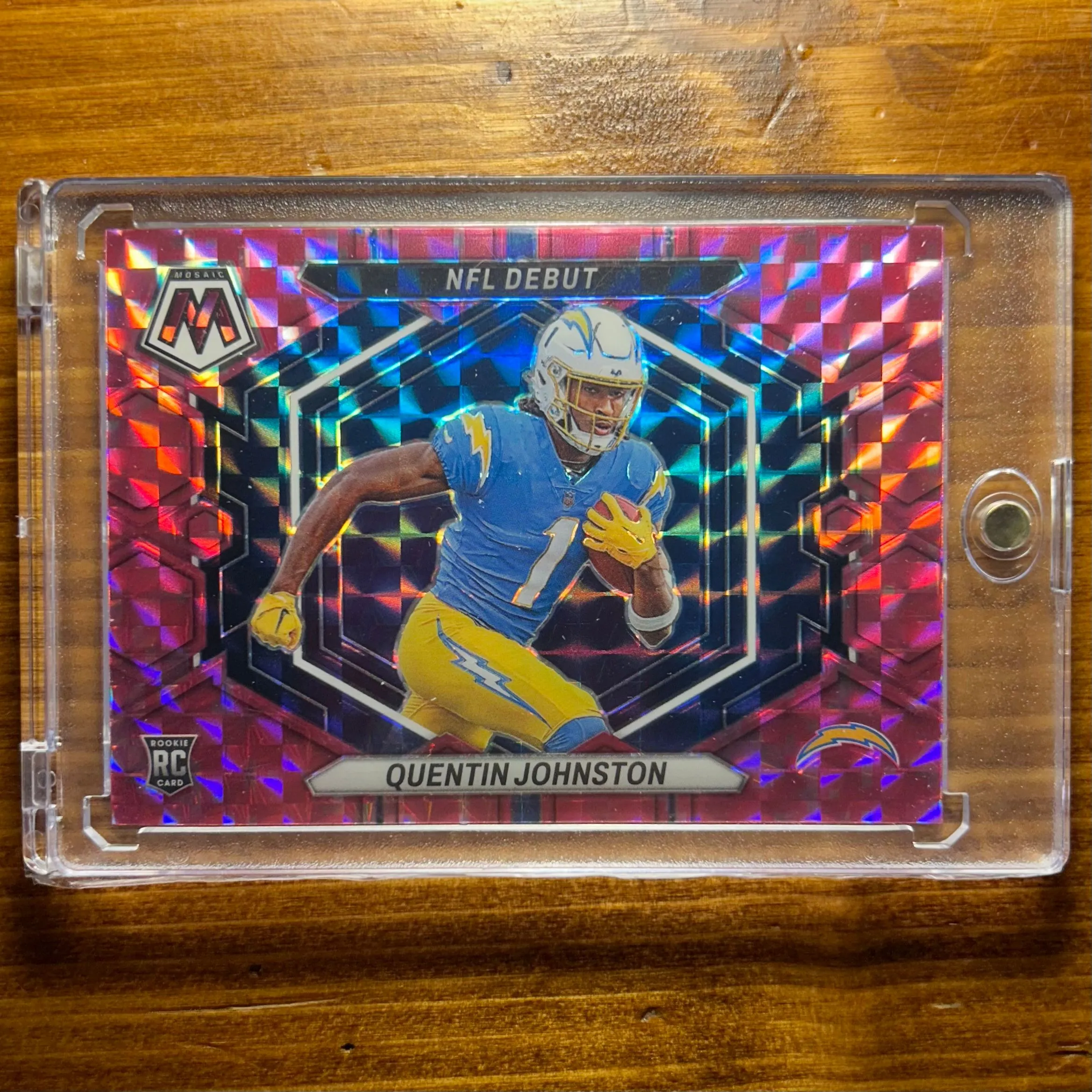 Product image for Quentin Johnston - 2023 Panini Mosaic Pink Camo Prizm NFL Debut (RC) #ND-16 - Los Angeles Chargers