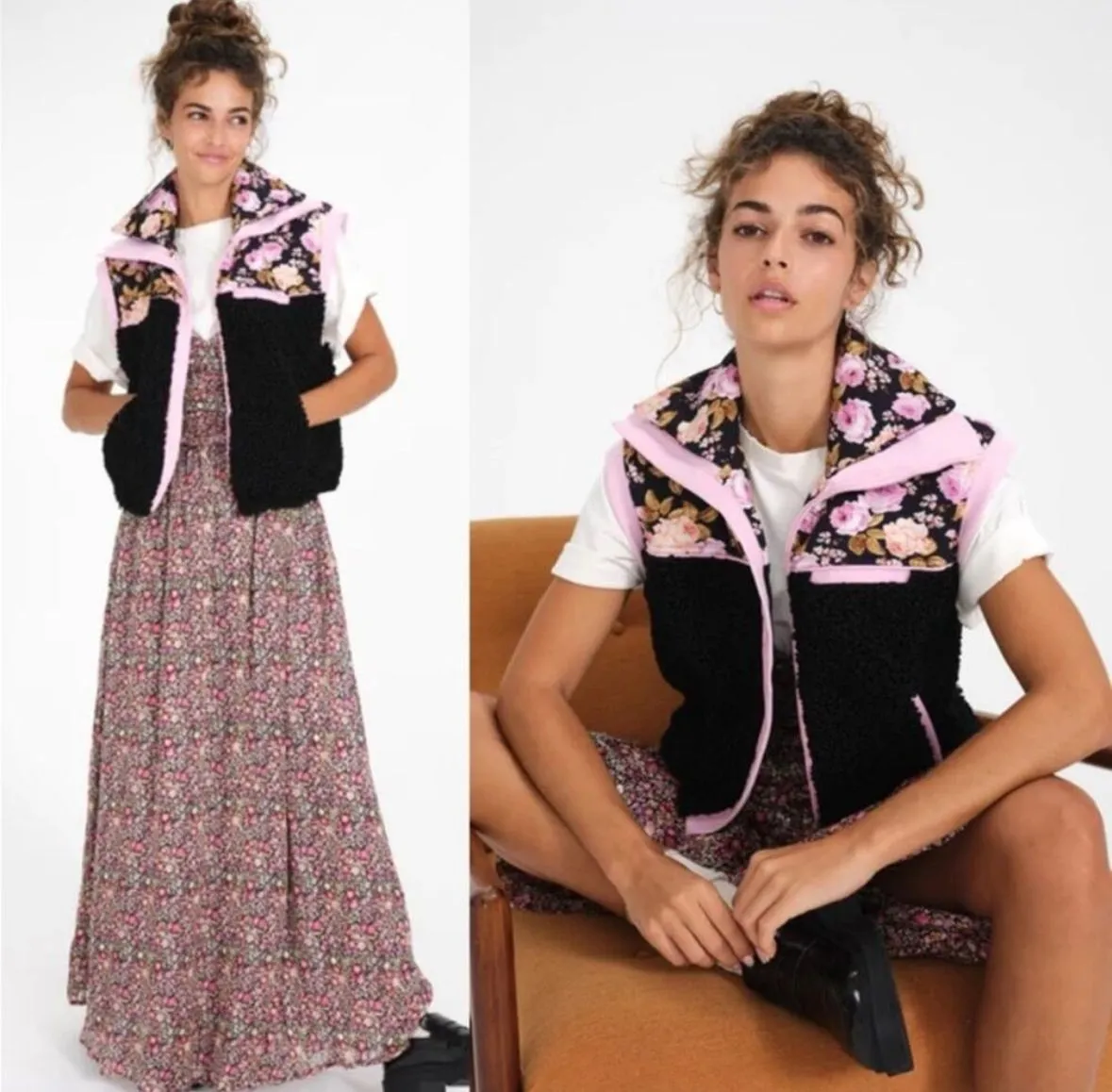 Product image for FOR LOVE AND LEMONS X VICTORIA SECRET FAUX SHEARLING FLORAL PUFFER VEST NWT XXS
