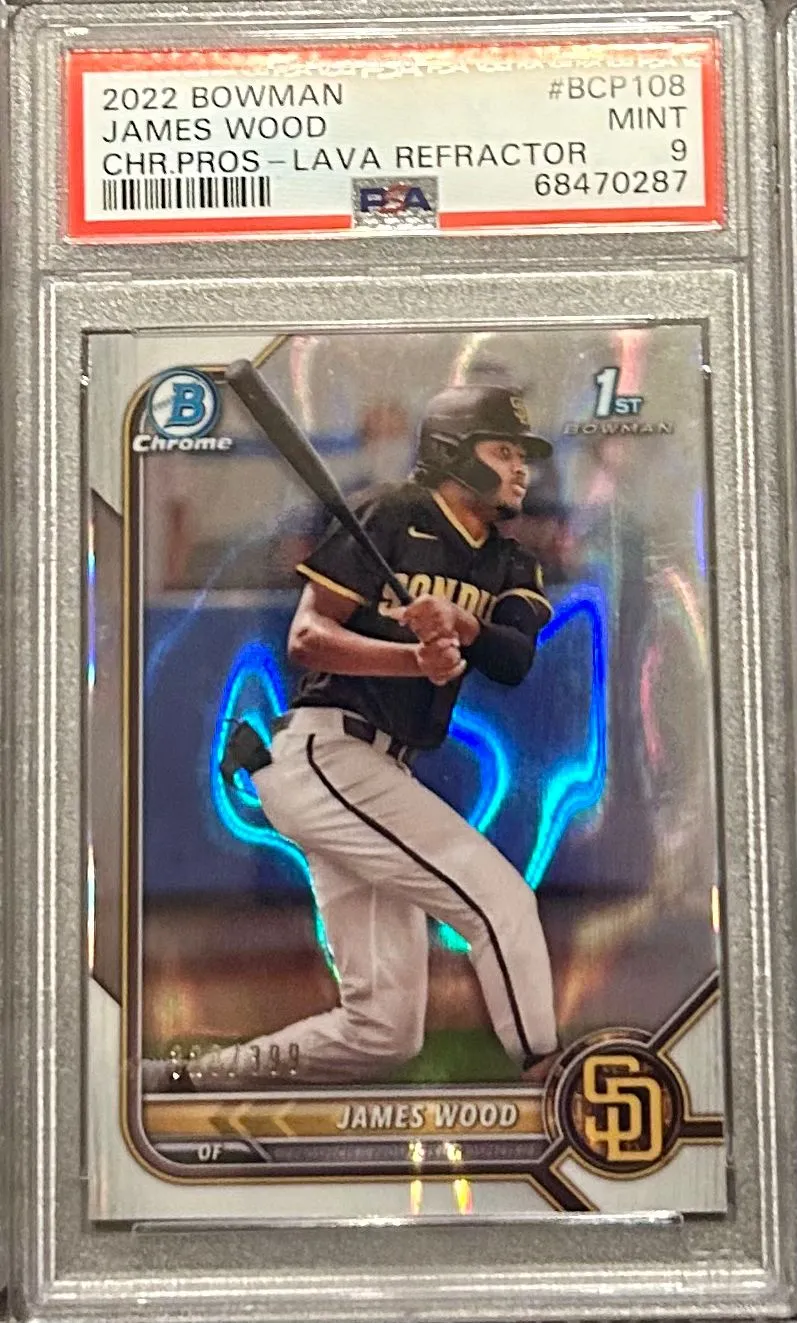 Product image for 2022 Bowman Chrome Prospects James Wood BCP108 Chr.Pros-Lava Refractor PSA MINT 9