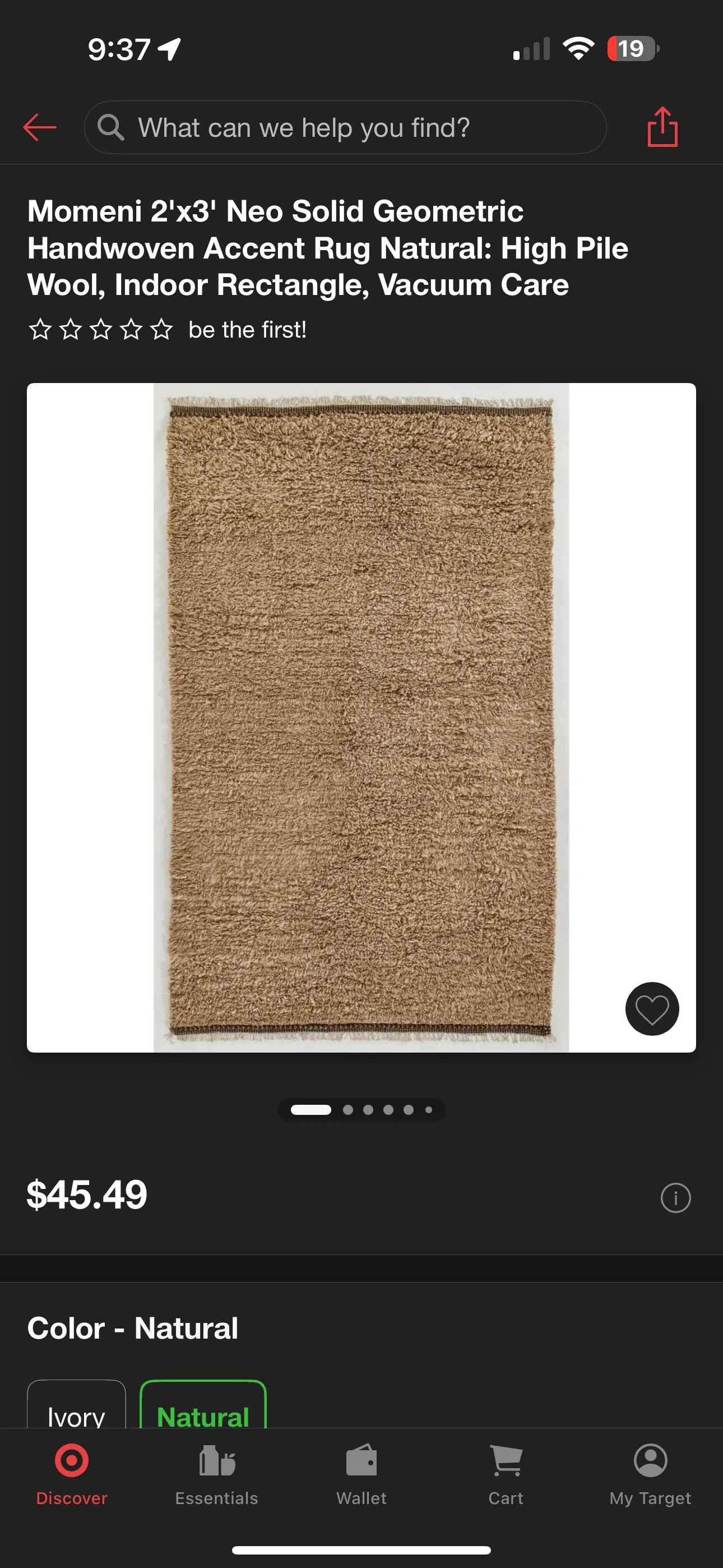 Product image for Brand new Momeni 2’x3’ Neo Solid Geometric Handwoven Accent Rug Natural wool