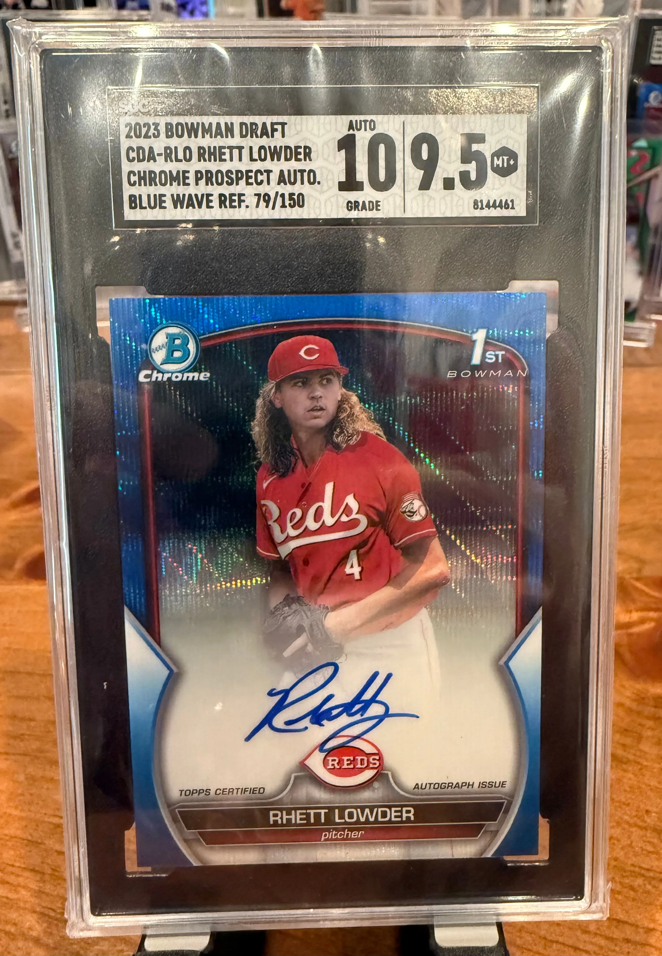 Product image for 2023 Bowman Draft Rhett Lowder 1st Blue Raywave Auto /150 SGC 10/9.5
