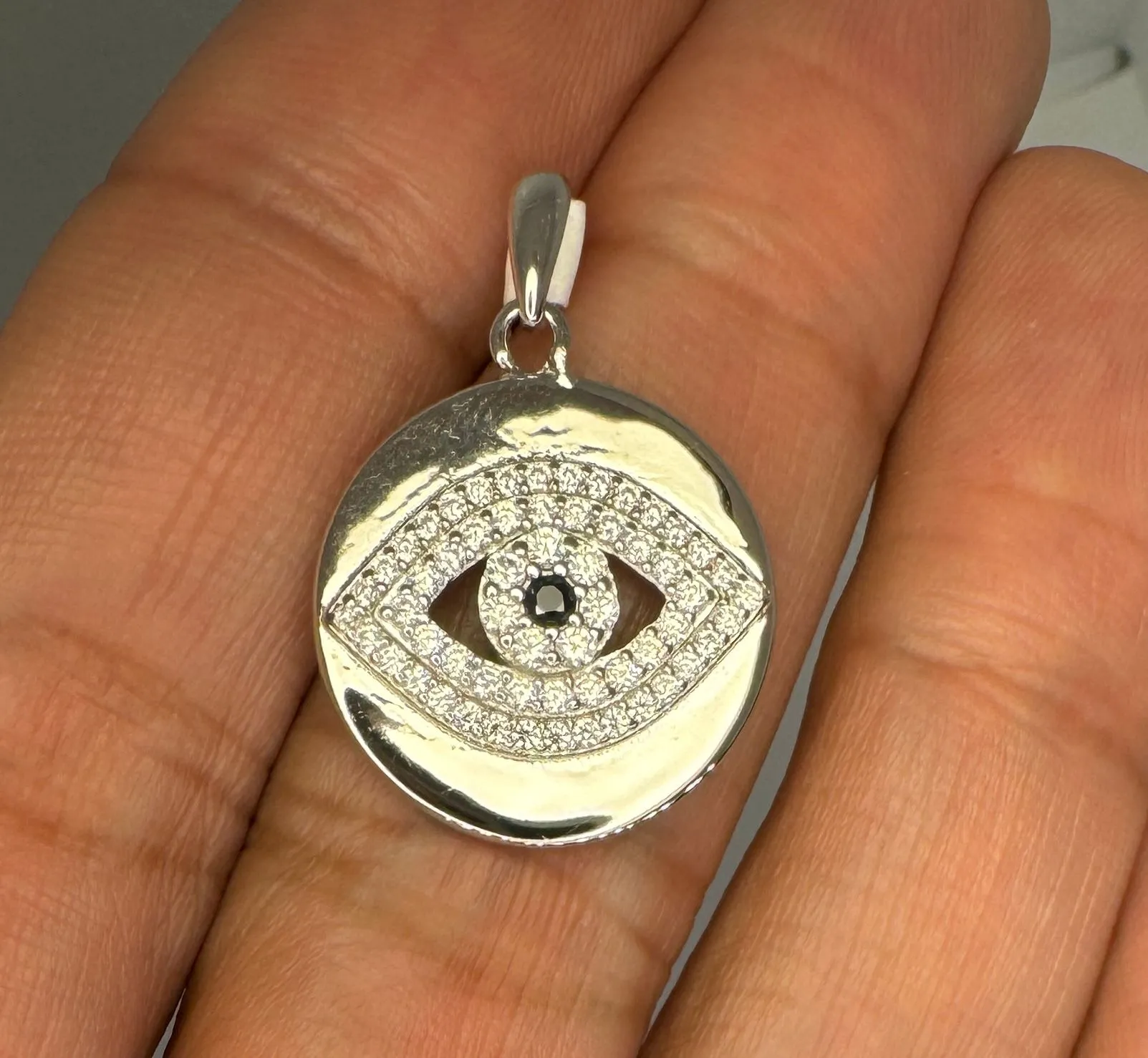 Product image for 925 Sterling Silver Evil Eye Cubic Zirconia Shinny Charm Pendant