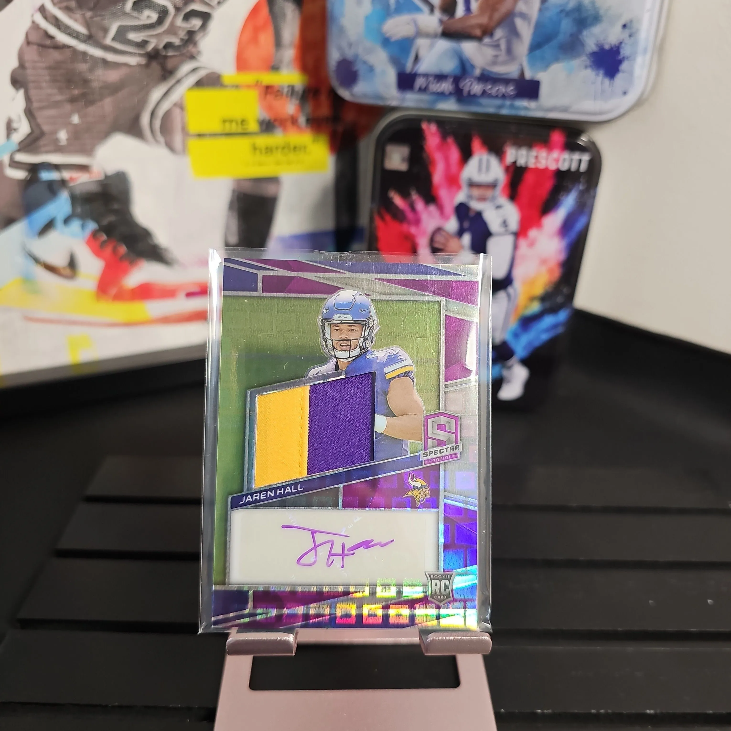 Product image for Jaren Hall 2023 Spectra Neon Purple Prizm Rookie Patch Autograph Auto RC No.216 #30/30