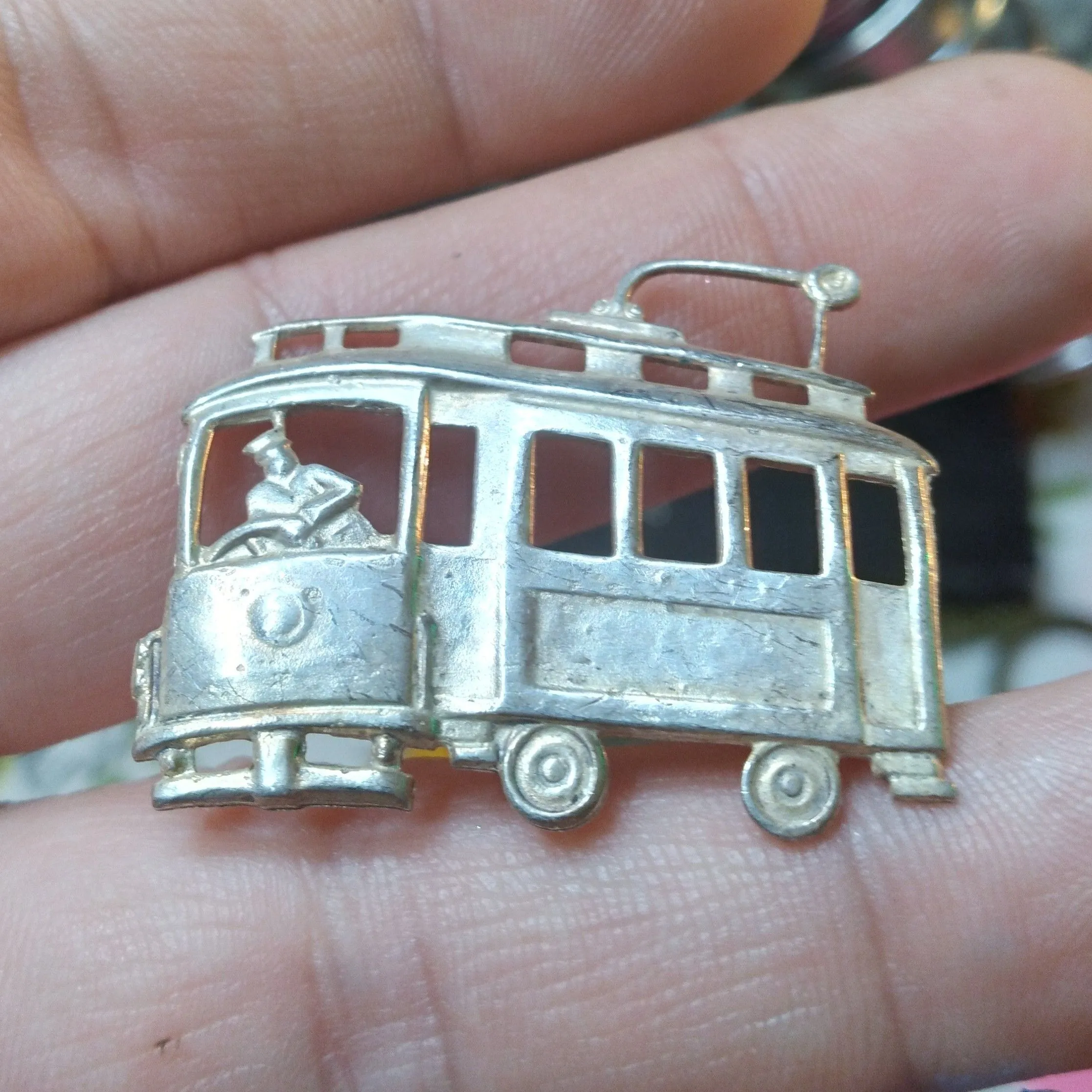 Product image for #175 Vintage SILVERMAN Jewelry Sterling Silver Cable Street Trolley Car Brooch Pin