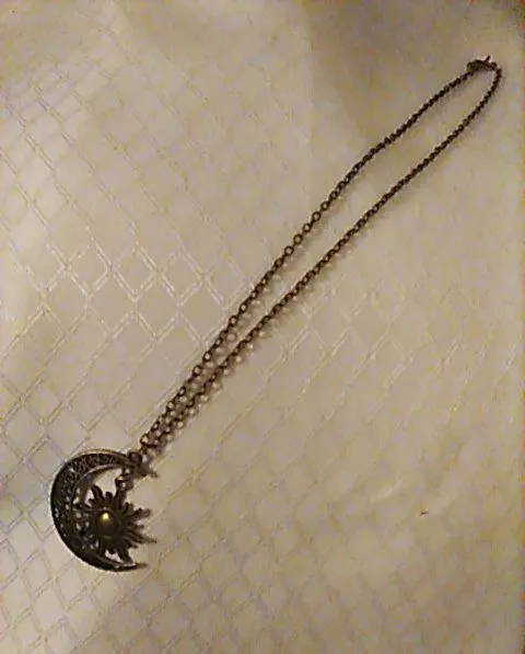 Product image for NM3. Necklace Moon Sun Antique Gold-tone Celestial Rustic New 