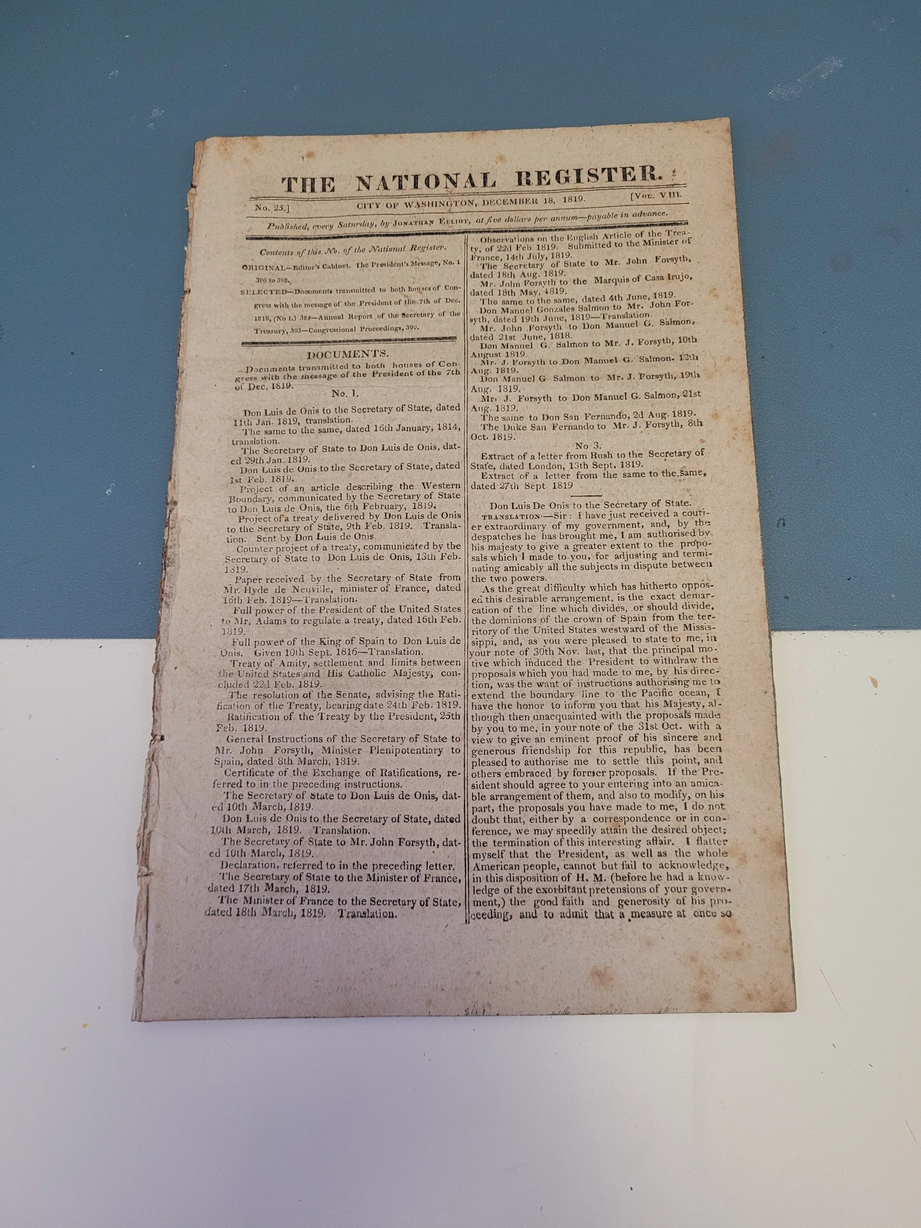 Product image for Ephemera - 1819 National Register News Bulletin