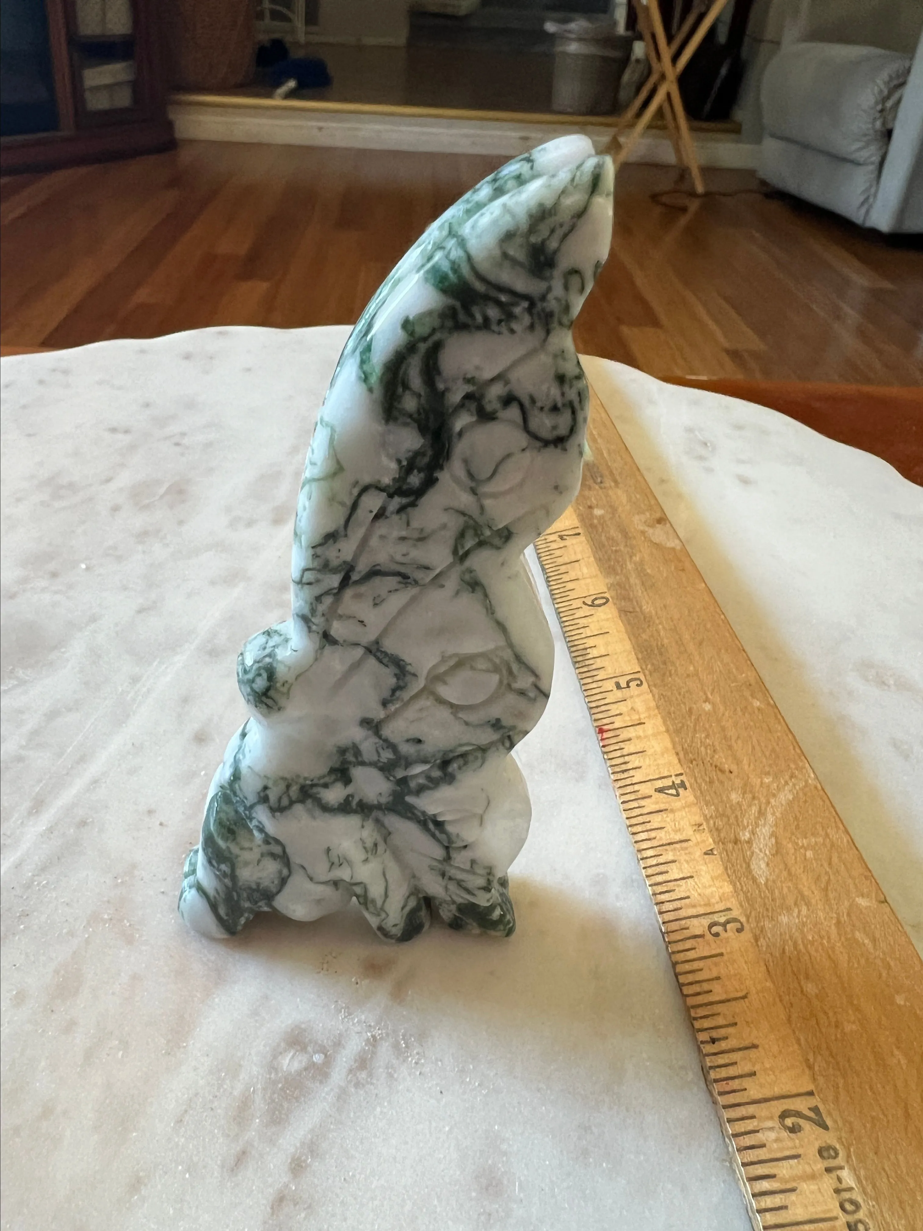 Product image for Moss agate fairy carving