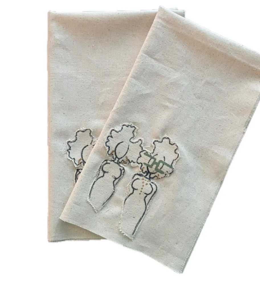 Product image for Set of Two dinner napkins muslin  custom art patch