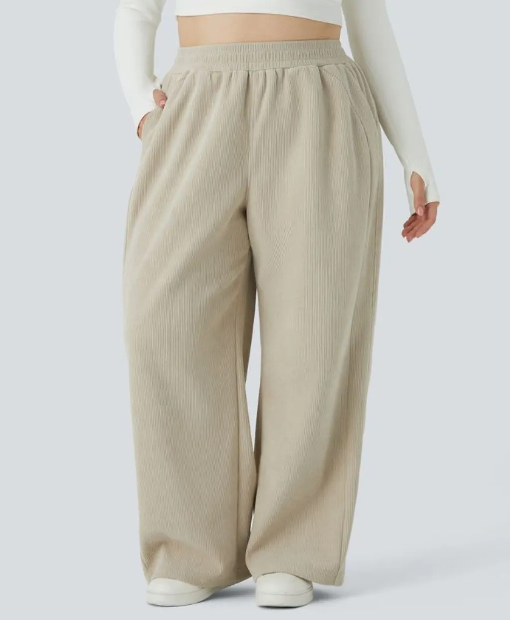 Product image for BIN: NWT Halara High Waisted Side Pocket Straight Leg Mop Corduroy Casual Pants 2X