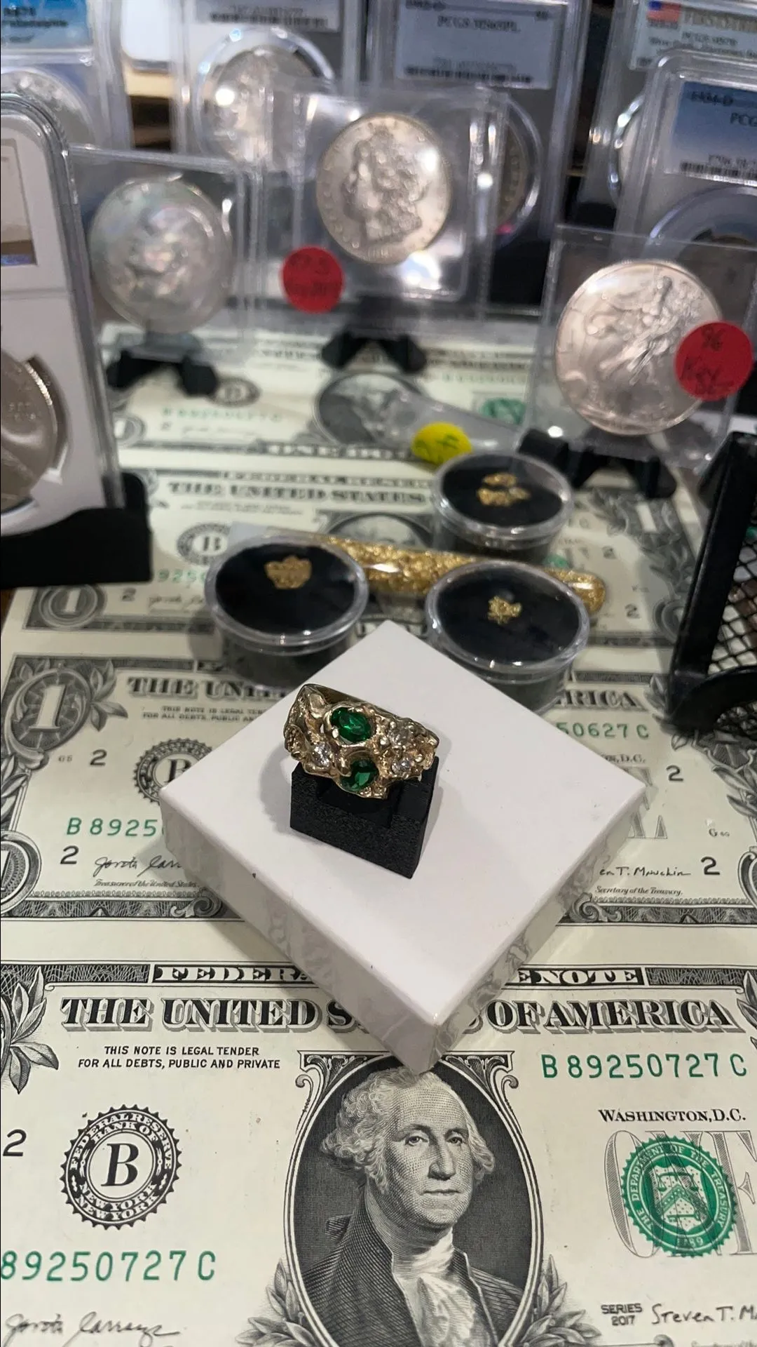Product image for 14k emeralds, and diamonds men's custom ring