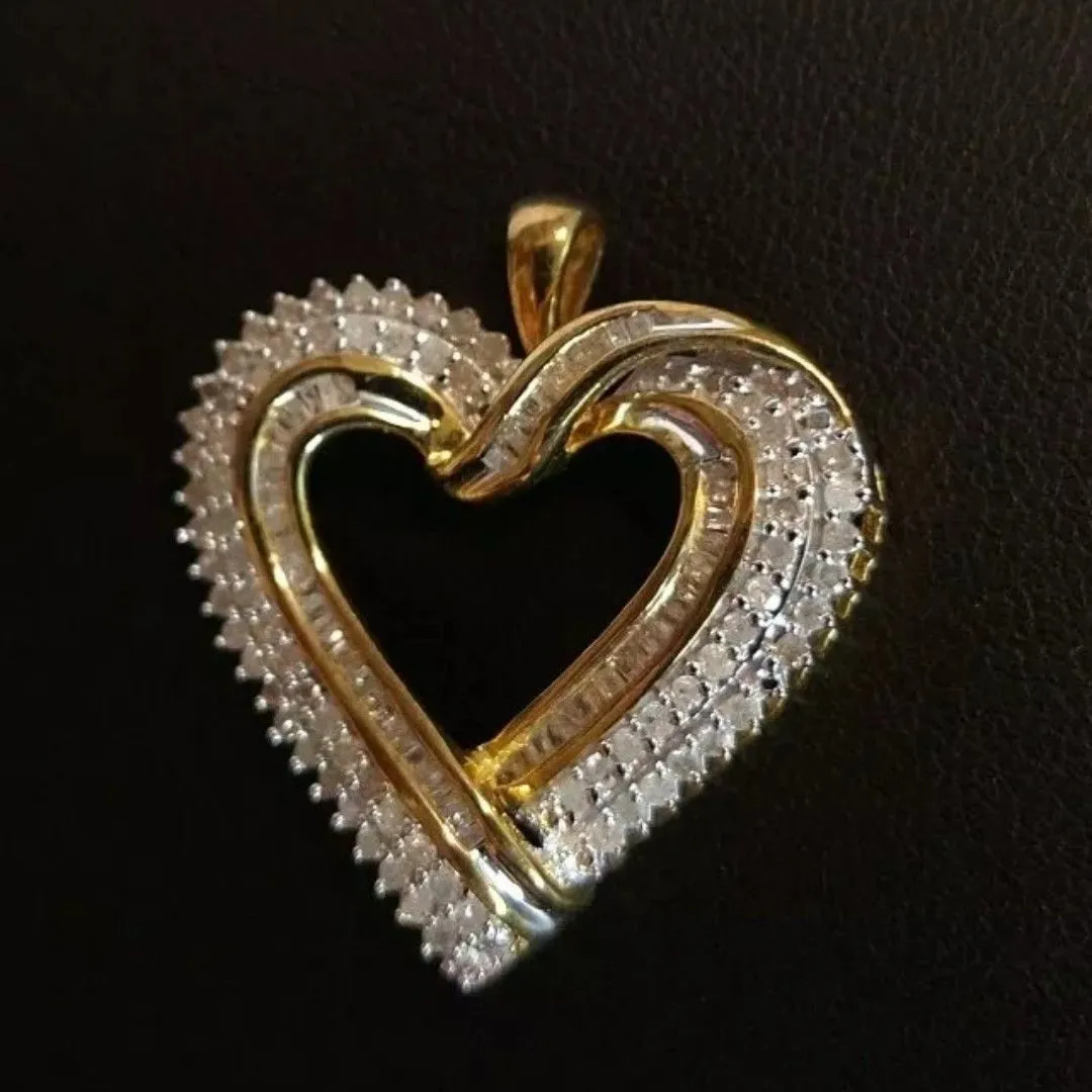 Product image for Stunning SUN Signed Gold Over 925 Sterling Silver Diamond Heart Pendant